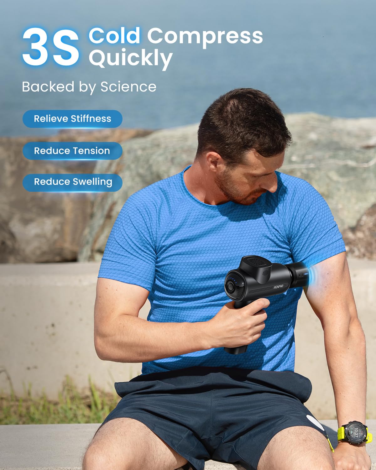 RENPHO Thermacool Deep Tissue Massage Gun with Heat & Cold Therapy Heads - Handheld Muscle Massager for Men, Women & Athletes - FSA/HSA Eligible - Perfect for Post-Workout Recovery, Pain Relief & Relaxation - Includes Travel Case - Ideal Mother's Day Gift for Active Lifestyles