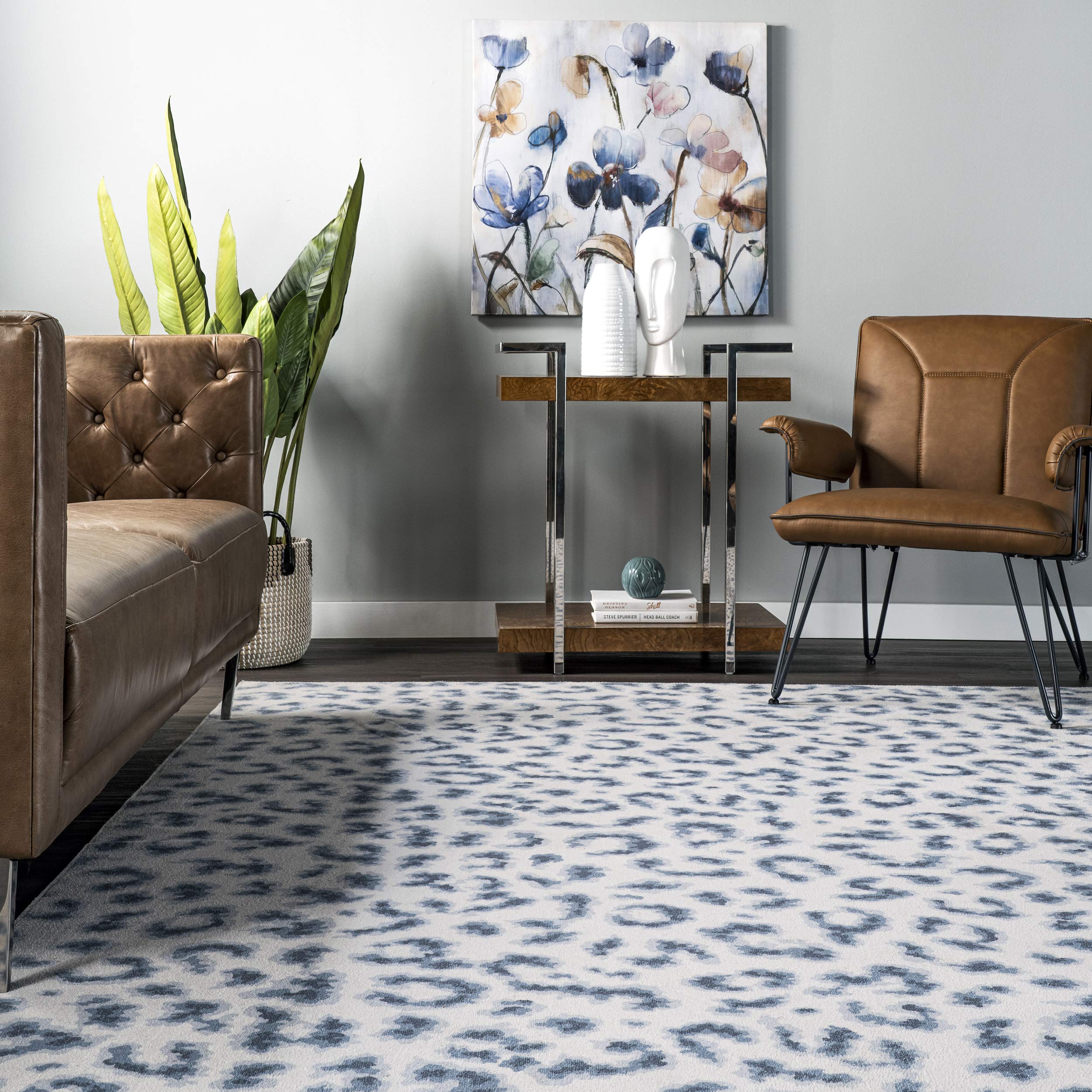 nuLOOM Mason Machine Washable Contemporary Leopard Print Ultra Thin Area Rug, 7' x 9', Grey - Perfect for Living Room, Bedroom, or Office Decor