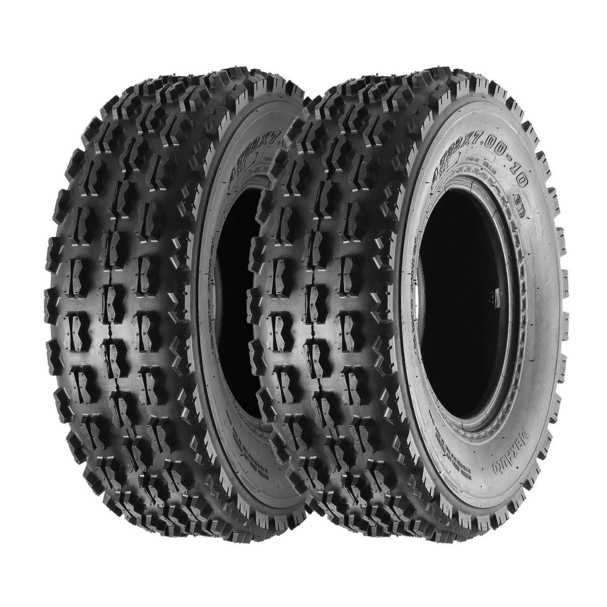 MaxAuto 22x7-10 ATV Tires - 4-Ply All-Terrain Tubeless Knobby Tires for Mud, Sand, Snow & Rock - Set of 2 - Perfect for Sport ATV/UTV Off-Road Adventures & Trail Riding