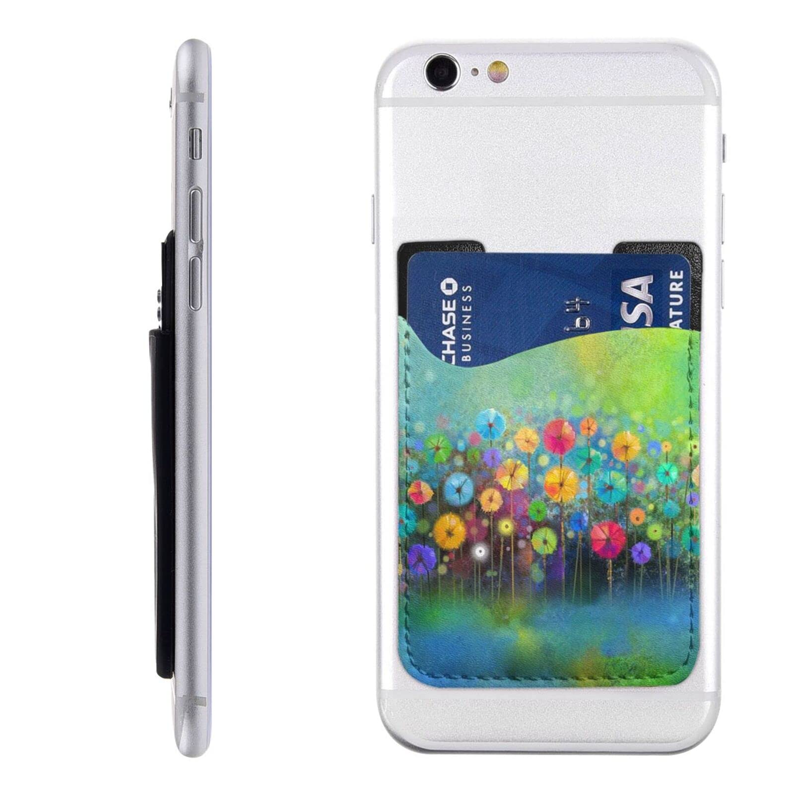 Colorful Leather Phone Card Holder with Adhesive - Wallet for Credit Cards, ID, Cash - Sticks on Back of iPhone & Android Smartphones - Perfect for Travel, Shopping & Hands-Free Convenience