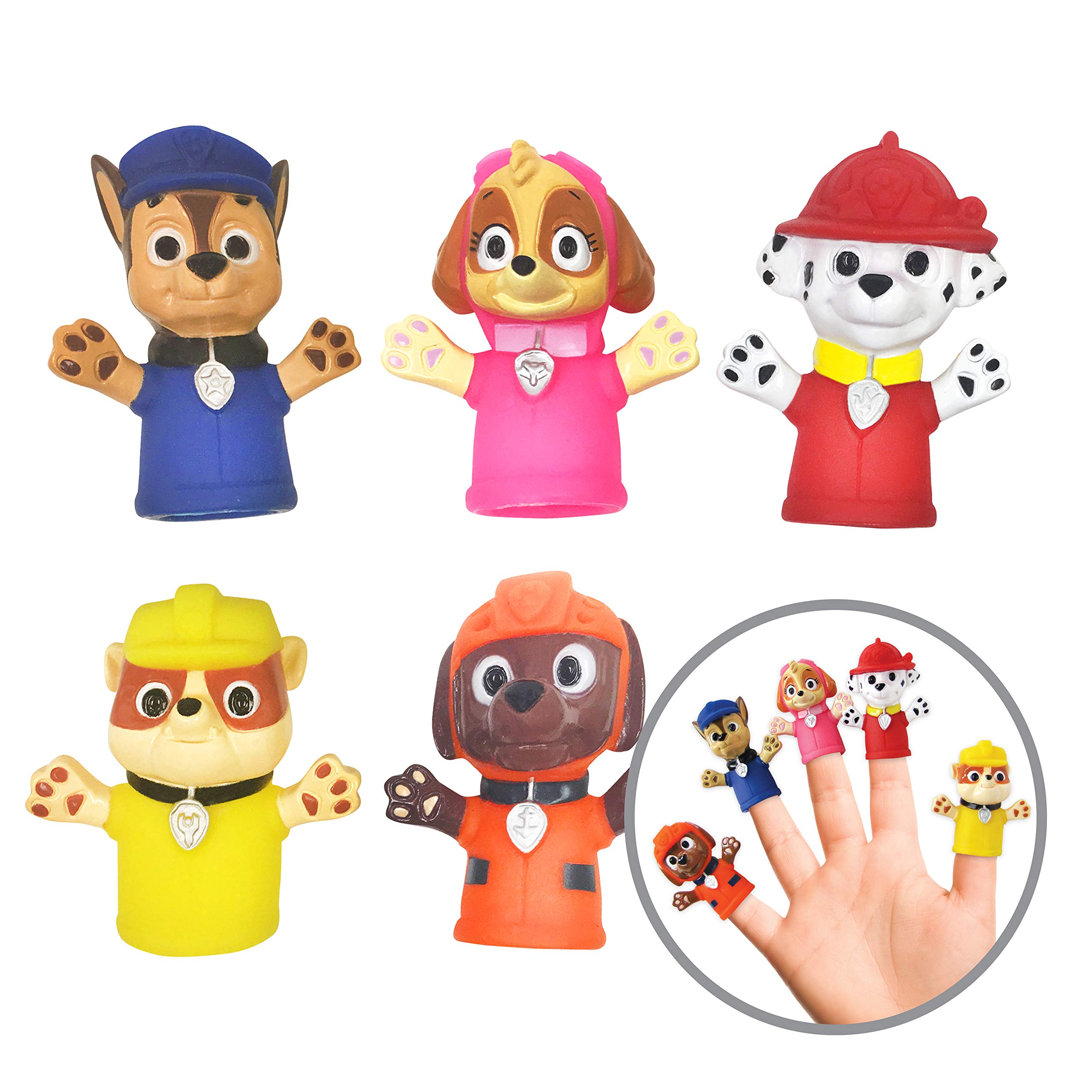 PAW Patrol Bath Finger Puppets Set of 5 - Nickelodeon Floating Pool Toys for Kids, Educational Bath Time & Beach Play, Perfect for Story Time, Party Favors and Water Play Activities