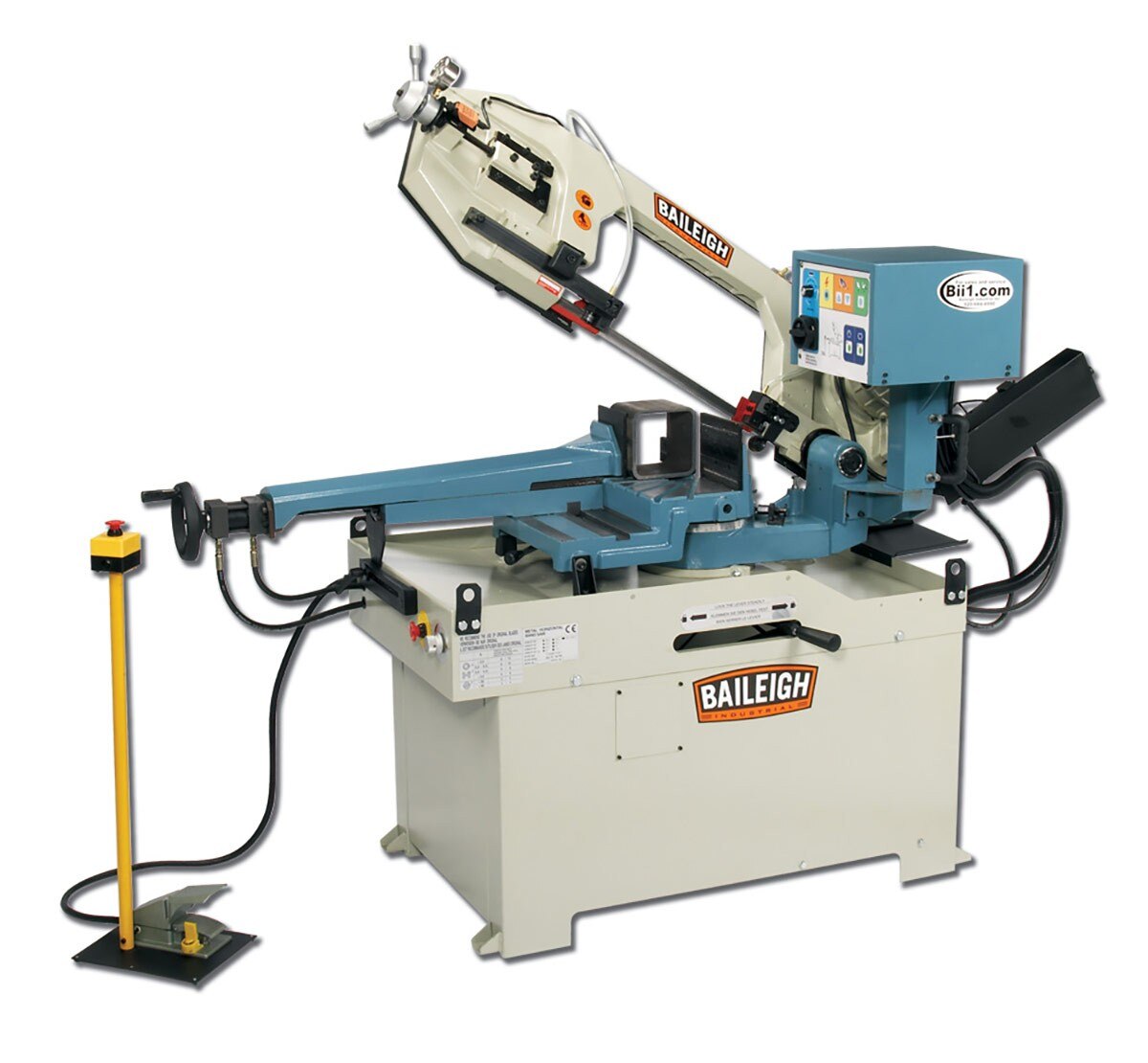 Baileigh Industrial BA9 1001570 BS-350SA Gear-Driven Dual Miter Band Saw - Heavy-Duty Metal & Wood Cutting for Workshops & Construction Sites