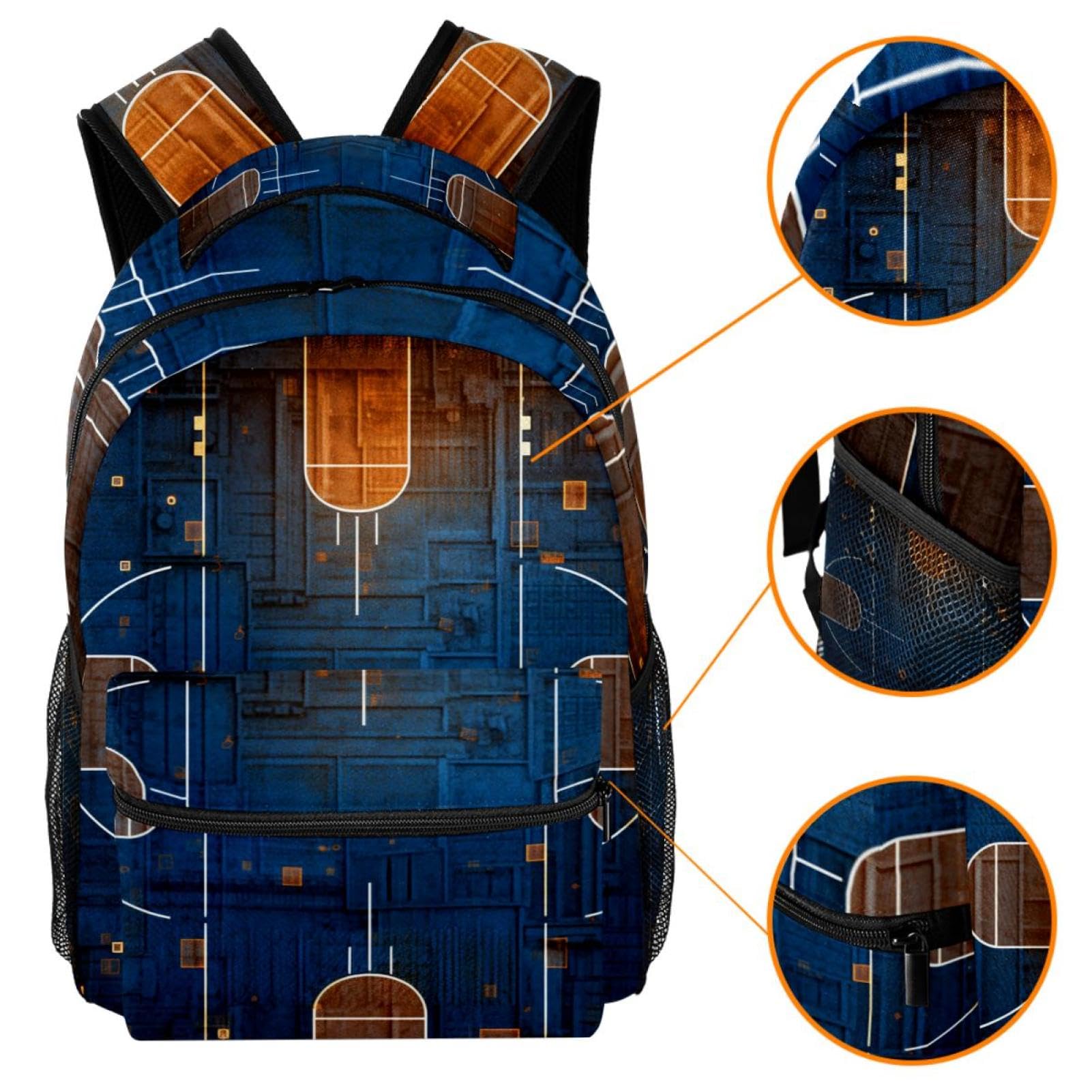 VTGHDEEQ Travel Backpack - Waterproof Laptop Backpack for Work, School & Gym - Durable Art Basketball Court Design - Perfect for Commuting, College & Outdoor Adventures