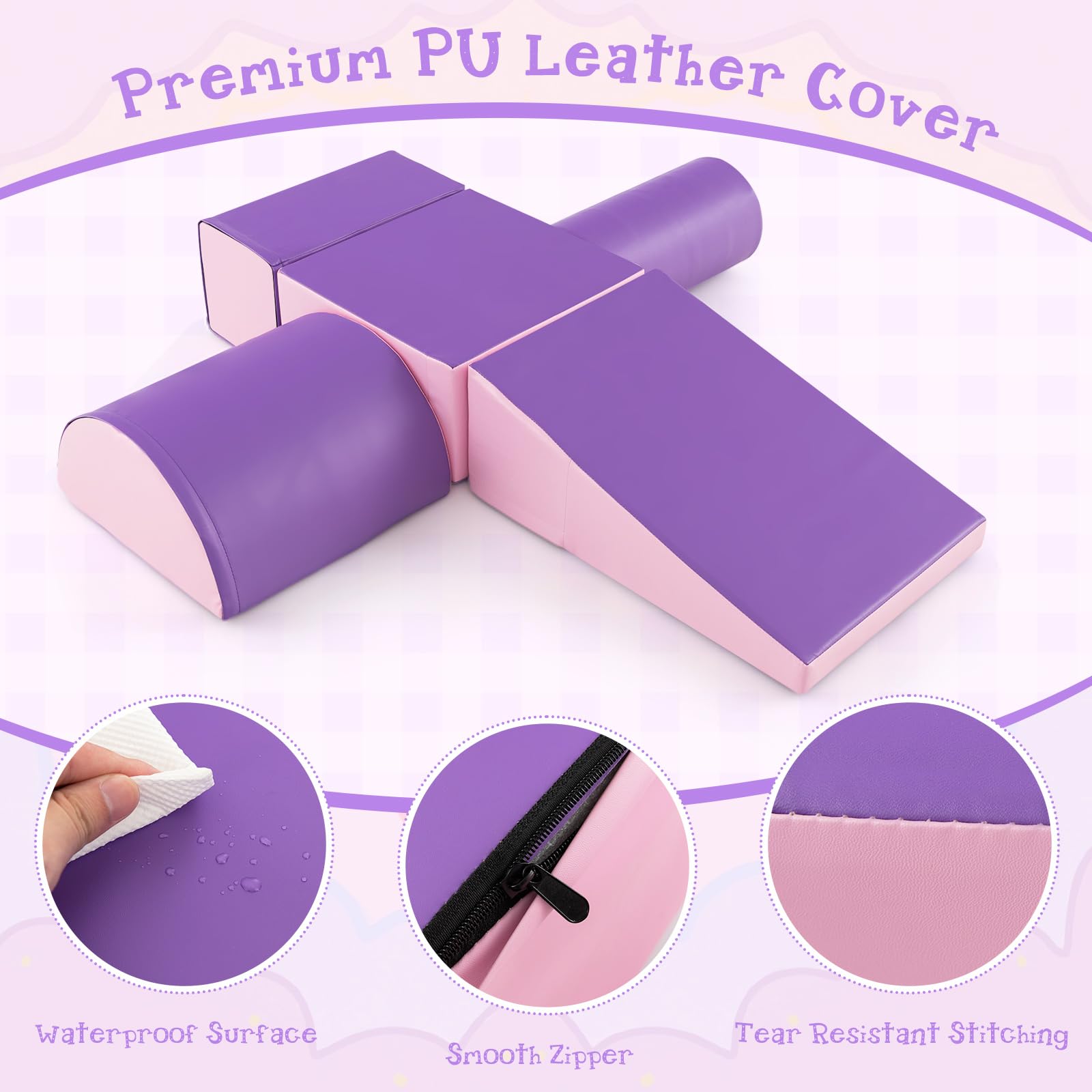 Costzon 5-Piece Soft Foam Climbing Toys for Toddlers & Infants - Waterproof Indoor Play Structures for Child Development, Preschool Baby Climbers (Pink & Purple) - Perfect for Home Playrooms, Daycare Centers & Early Learning Activities