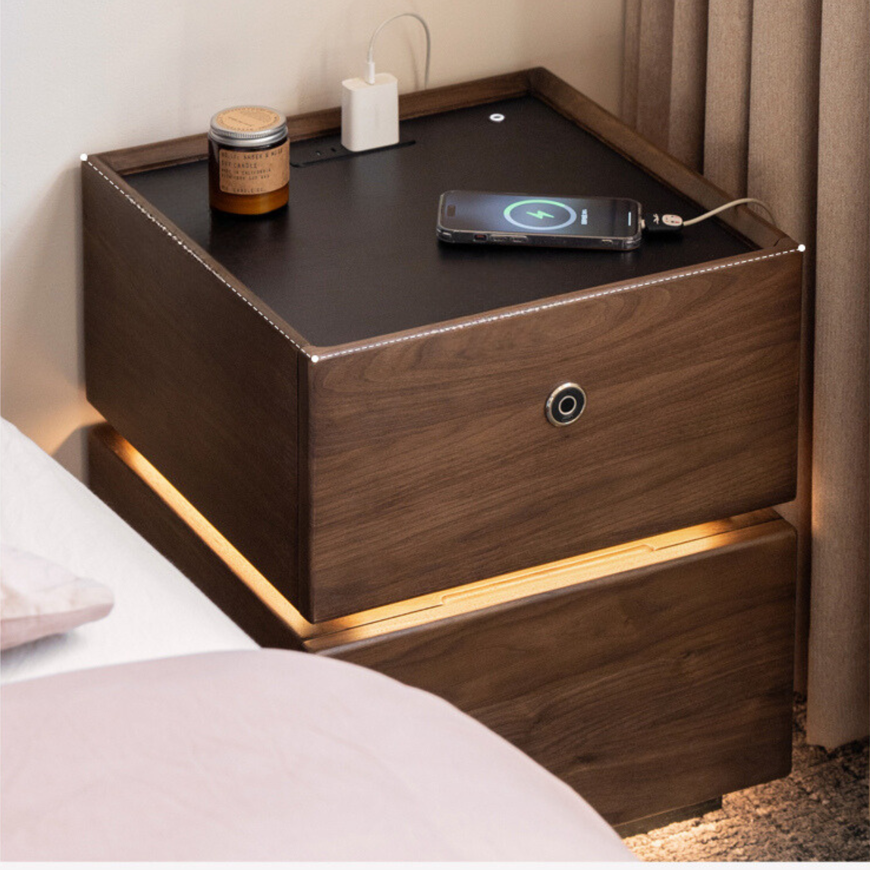 Premium Black Walnut Solid Wood Nightstand with Drawer - Modern Bedside Table for Bedroom, Living Room & Office - Durable Multi-Functional Storage Furniture