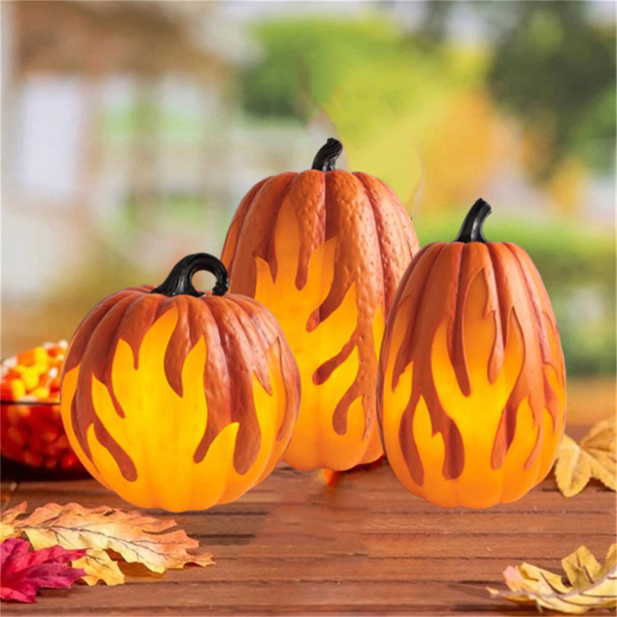 LED Halloween Pumpkin Lantern - Battery Operated Flame Night Light for Indoor & Outdoor Decor - Cute Halloween Party Decoration Set of 3 - Perfect for Porch, Yard, and Spooky Ghost Party Decorations