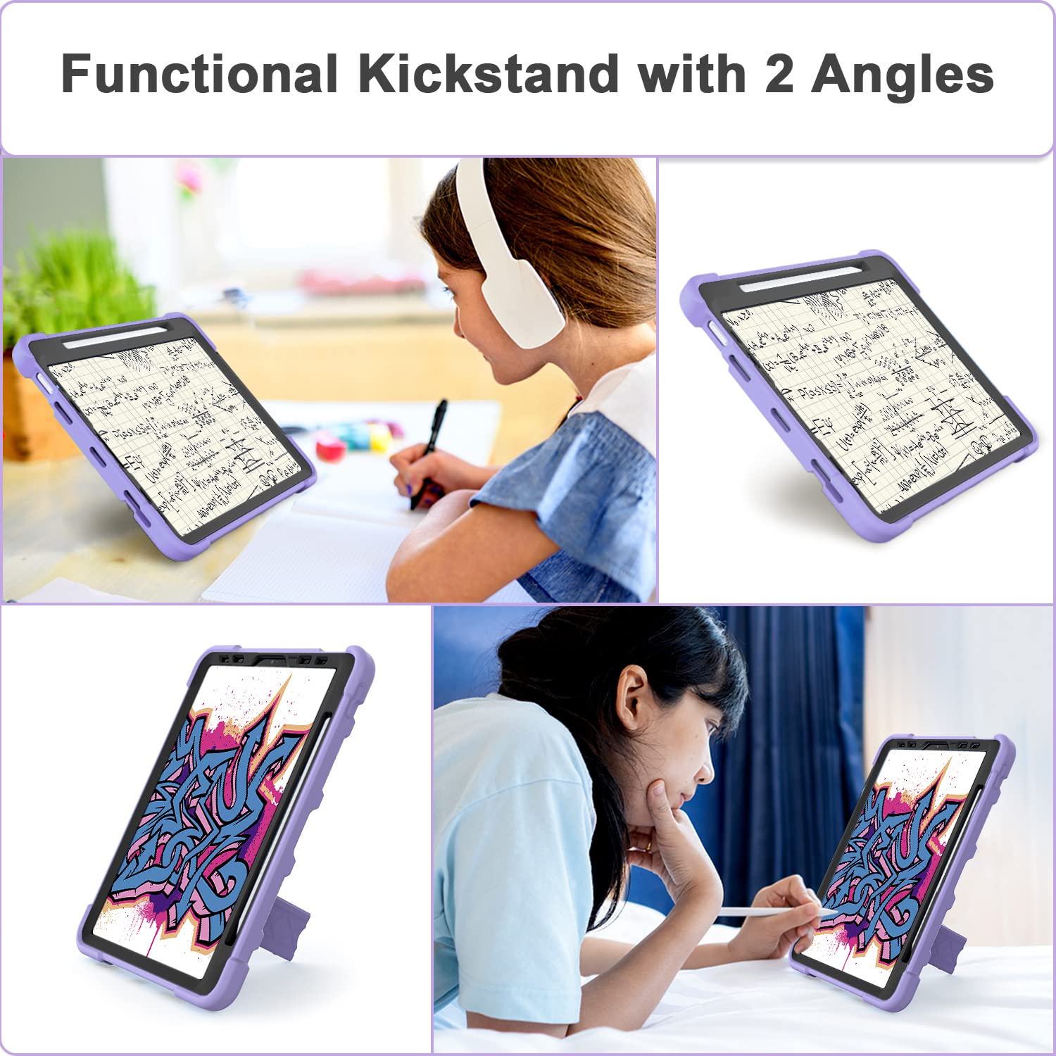 Shockproof Kids Case for iPad Air 5th/4th Generation 10.9 Inch (2022/2020) | Heavy Duty Rugged Protective Cover with Apple Pencil 2nd Gen Charging Support | Purple | Perfect for School, Travel & Outdoor Activities