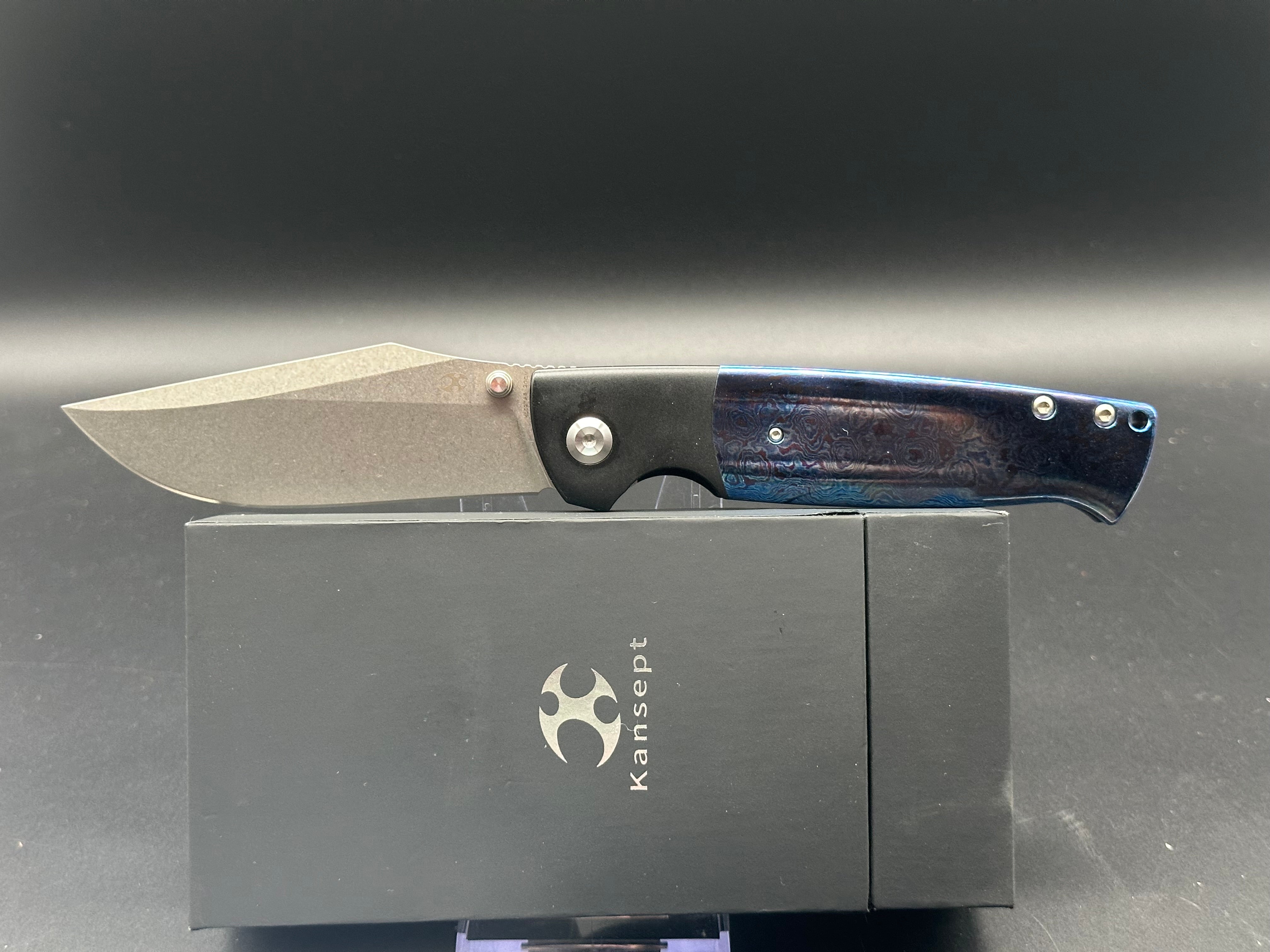 KANSEPT SHIKARI Folding Knife - Black Titanium & Timascus Handle, 20CV Steel Plain Edge (Model K1027A5) | EDC, Outdoor Survival, Camping & Everyday Carry