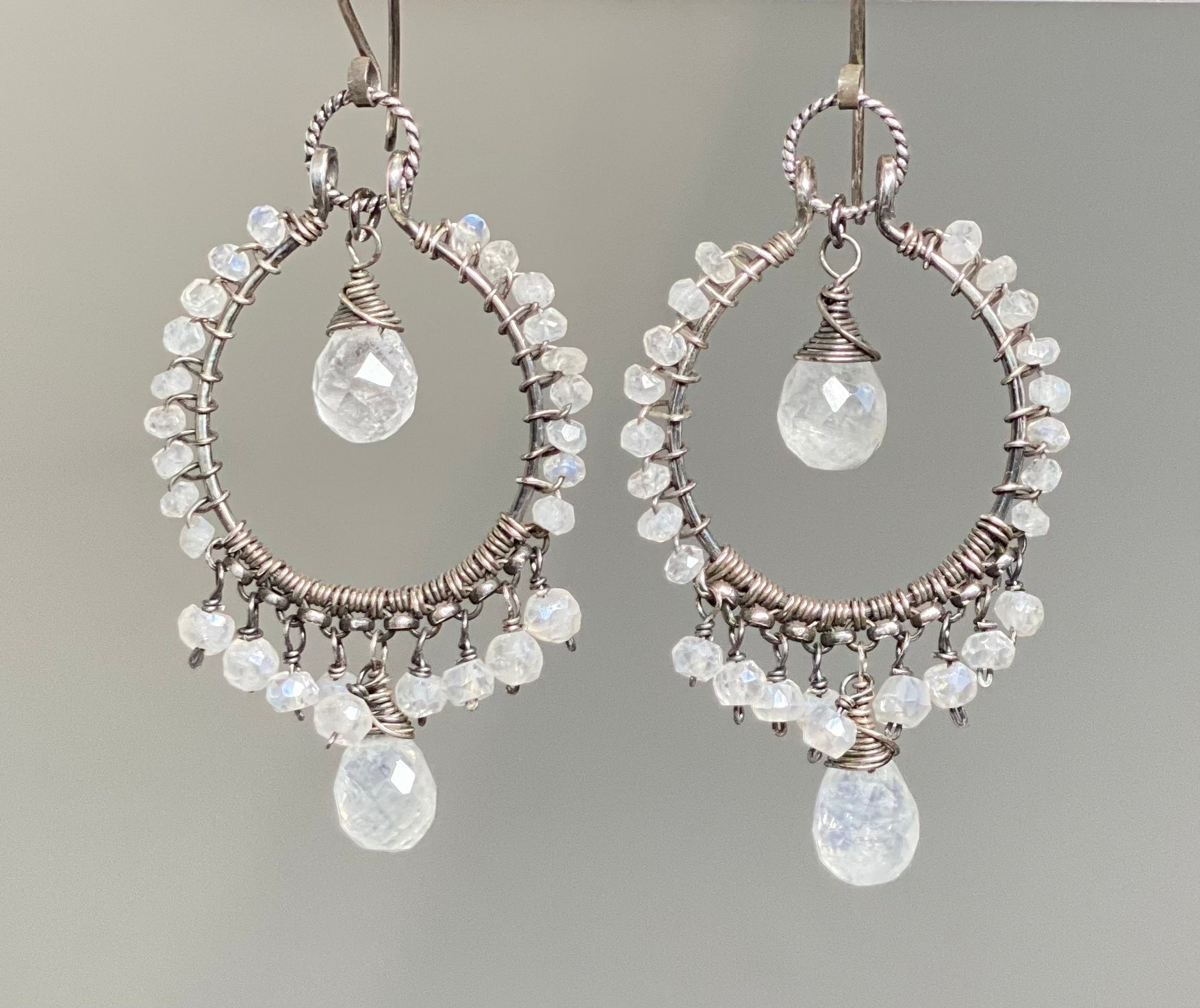Rainbow Moonstone Sterling Silver Hoop Earrings for Women | Oxidized Vintage Style Jewelry | Perfect for Boho, Wedding & Everyday Wear