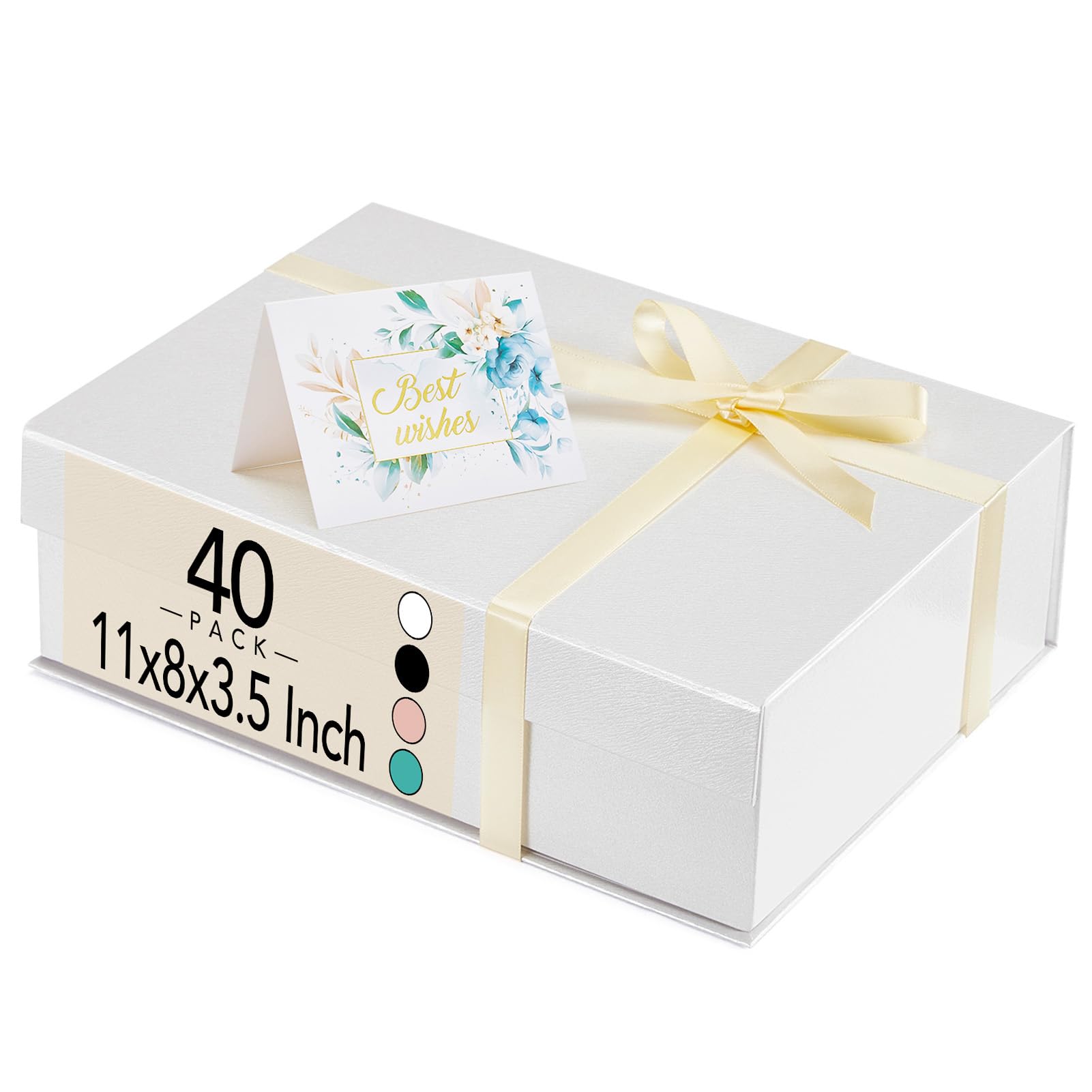 Premium Magnetic Gift Box Bulk 11x8x3.5 Inch - Elegant White Wedding Bridesmaid Proposal Box with Lid, Ribbon & Card - Perfect for Christmas, Birthday, Anniversary Gifts - Pack of 40 (Great for Jewelry, Cosmetics & Luxury Gift Packaging)
