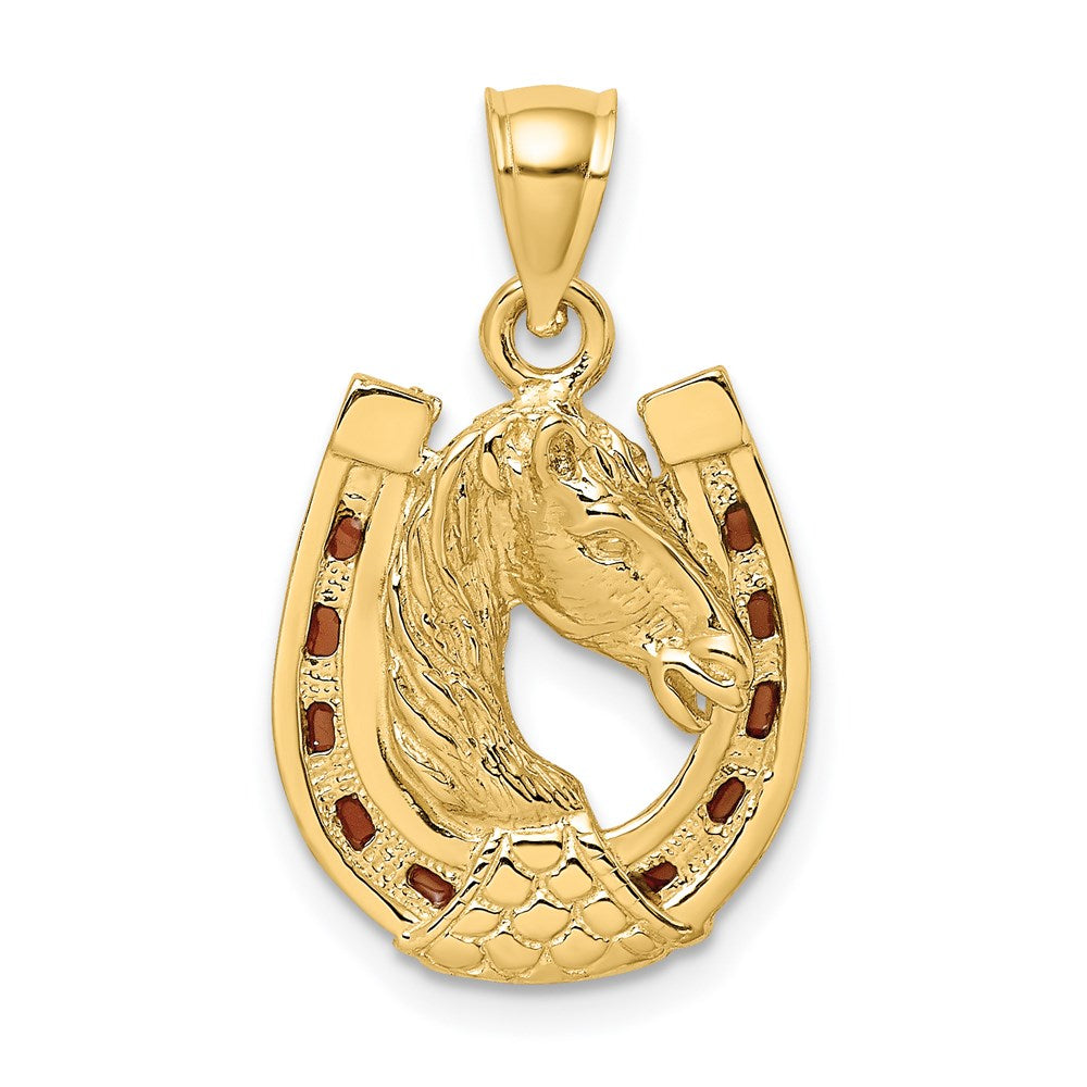 Gold Horse Head In Horseshoe Charm Pendant - Model K8612 | Elegant Jewelry for Equestrian Lovers, Western Style & Good Luck Gift