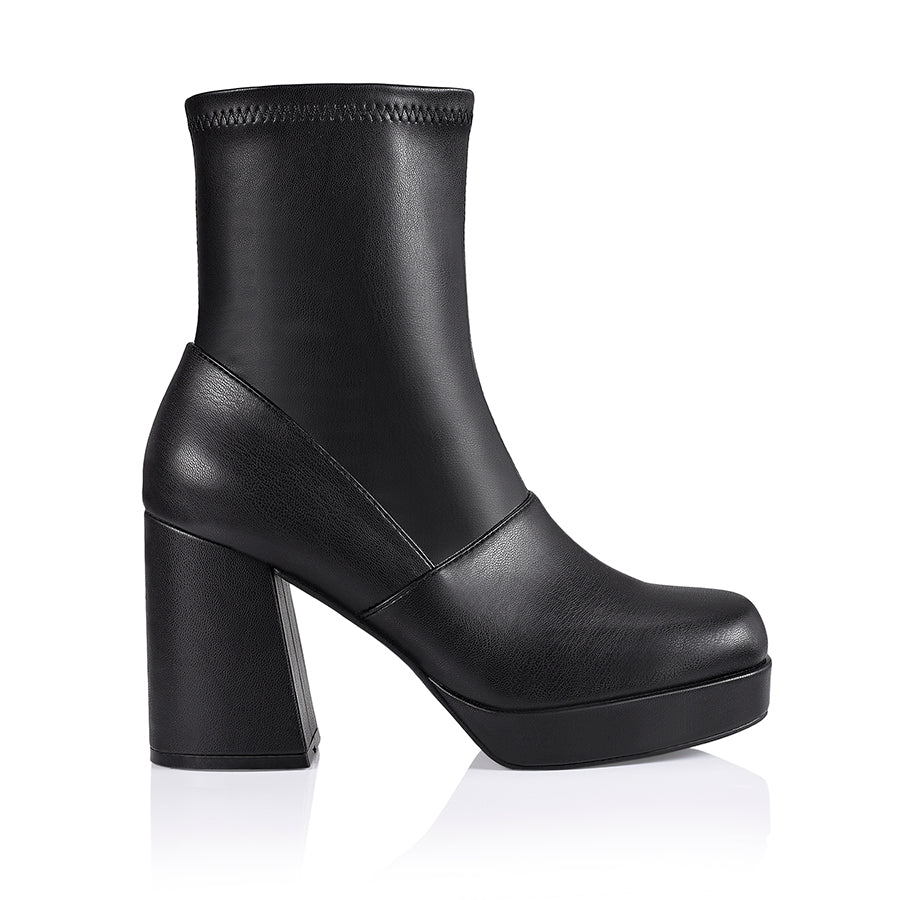 Avril Platform Ankle Boots for Women - Black Stretch Comfortable Heeled Booties for Fall & Winter | Casual Outfits, Office Wear, Night Out