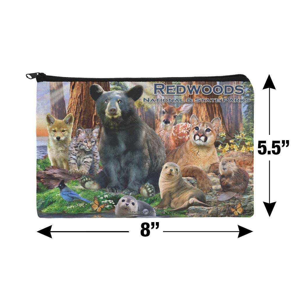 Redwoods National Park Wildlife Cosmetic Bag - Bear Deer Cougar Bobcat Themed Makeup Organizer Pouch for Travel & Outdoor Adventures | Perfect for Camping, Hiking & Nature Lovers