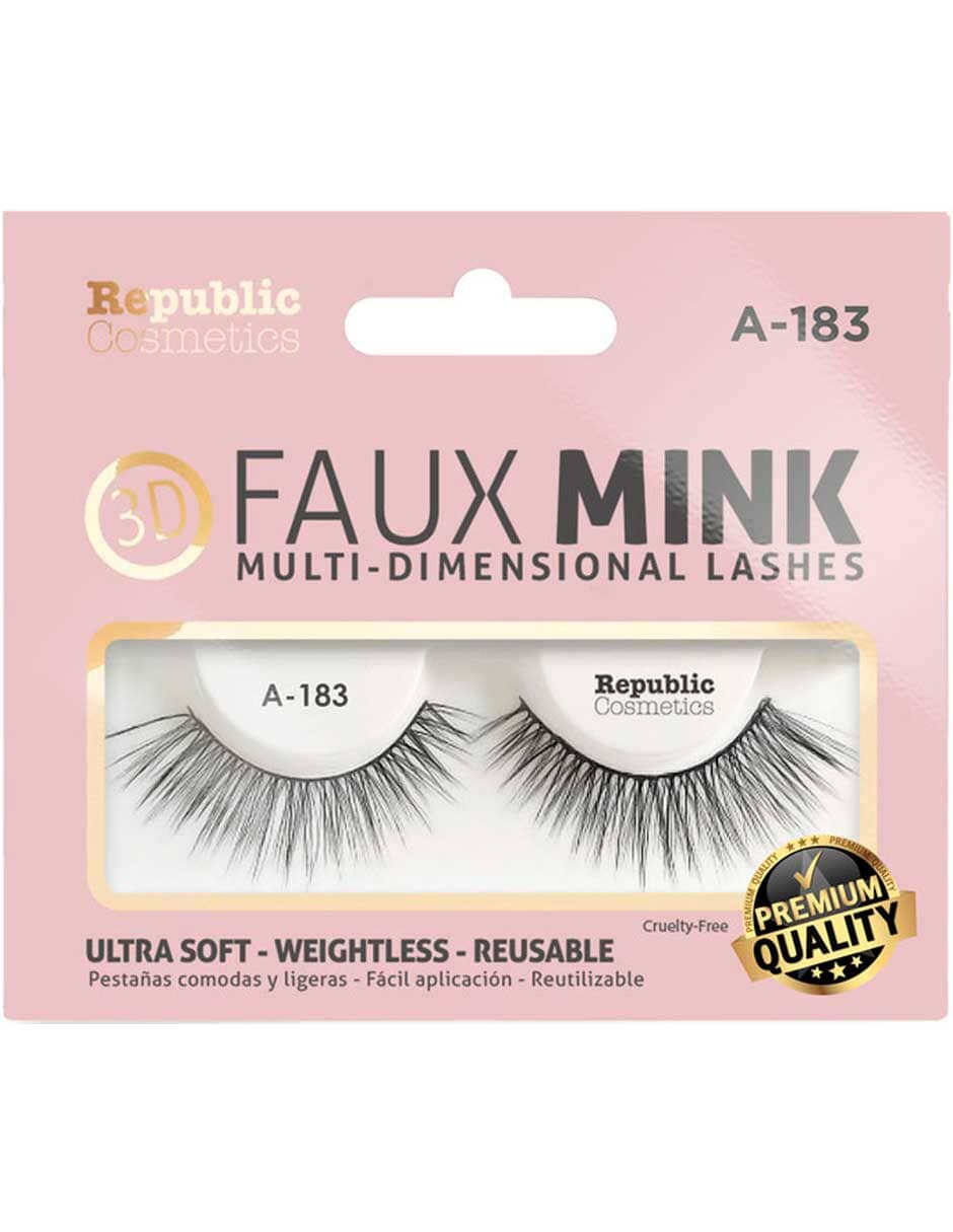 Republic Cosmetics 3D Faux Mink Eyelashes - Model A 183 (1 Pair in Box) - Natural Looking False Lashes for Everyday Wear & Special Occasions