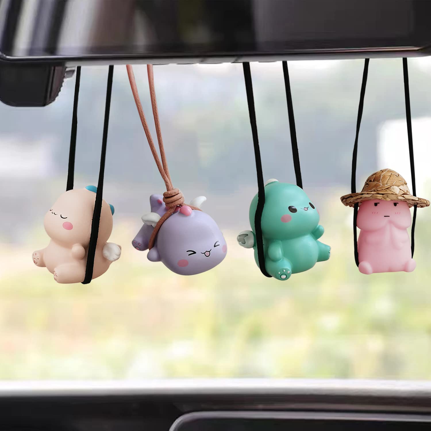 Swinging Dinosaur Car Hanging Ornament - Cute Green Dinosaur Pendant for Rear View Mirror, Fun Car Decor Accessories, Perfect for Kids and Dinosaur Lovers, Ideal for Road Trips and Daily Commutes