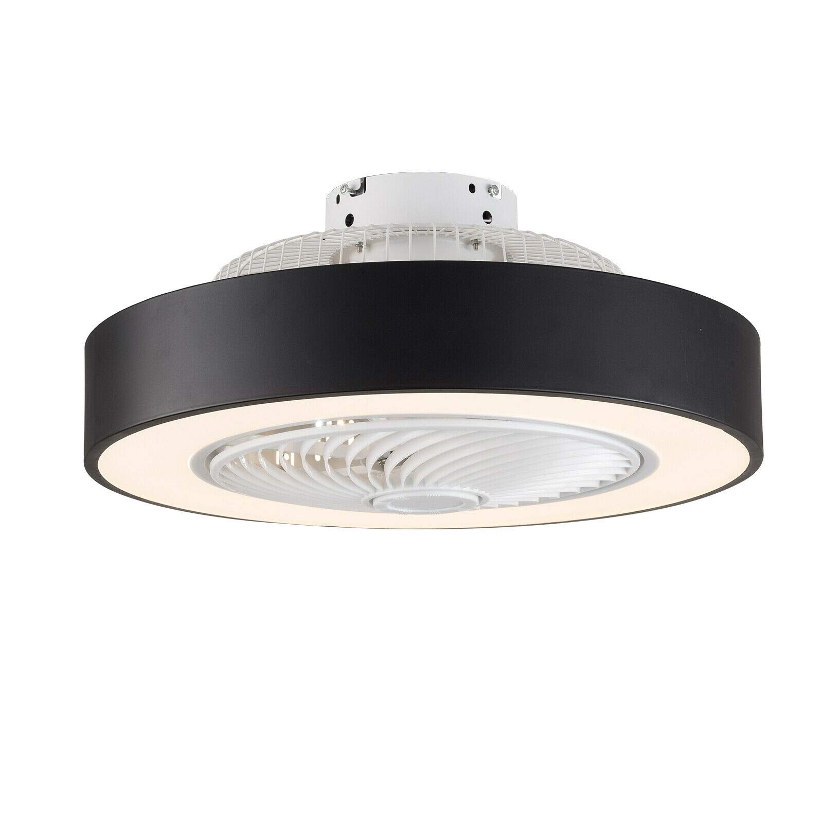 Black Round Flush Mount Ceiling Fan with Light & Remote Control - 3 Color Changing LED Lights, Indoor/Outdoor Use for Bedroom, Living Room, Patio & Covered Porch