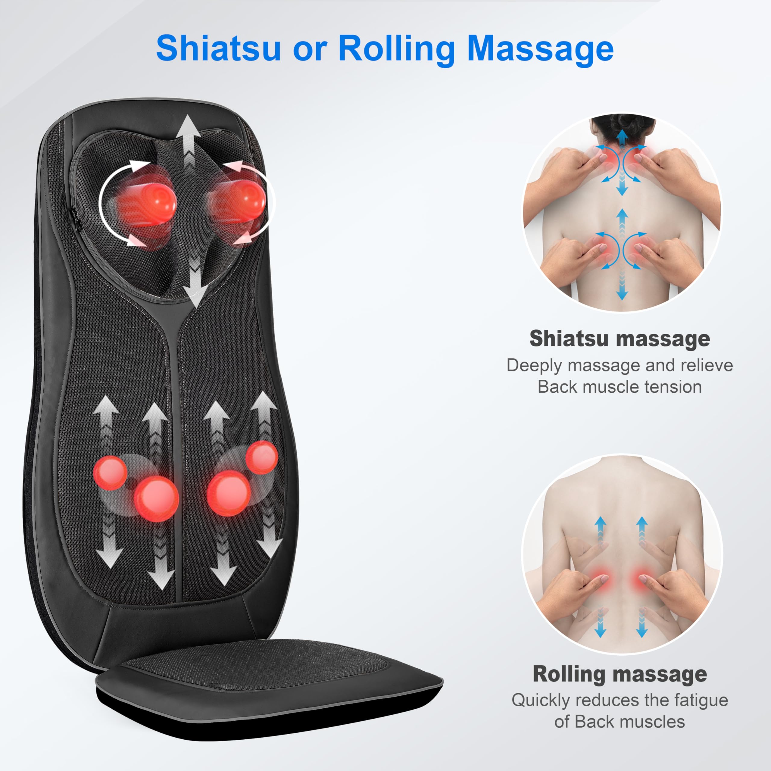 CooCoCo Shiatsu Neck & Back Massager with Heat - Adjustable Kneading Massage Chair Pad for Full Body Relaxation - Perfect Gift for Men & Women - Ideal for Office, Home & Car Use to Relieve Muscle Pain & Stress