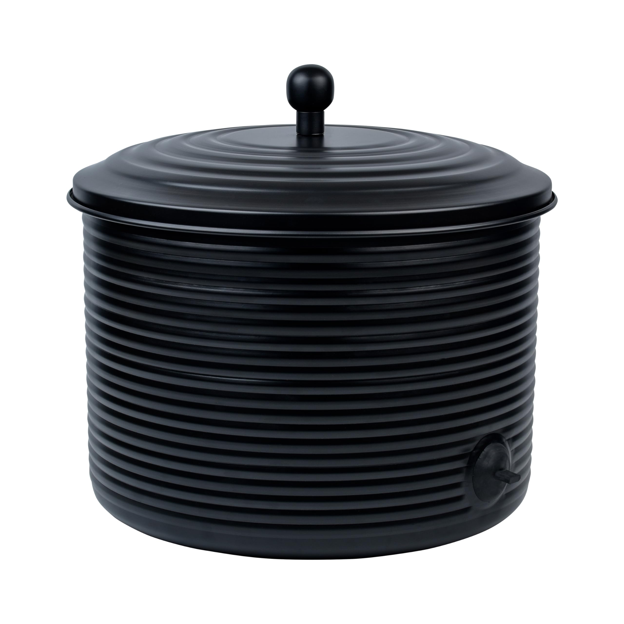 Antique Ribbed Metal Garden Hose Holder Storage Pot with Lid - Expandable Water Hose Container for Outdoor or Indoor Use - Holds Up to 125 ft Hose - Perfect for Yard, Patio, Garage & Garden Organization