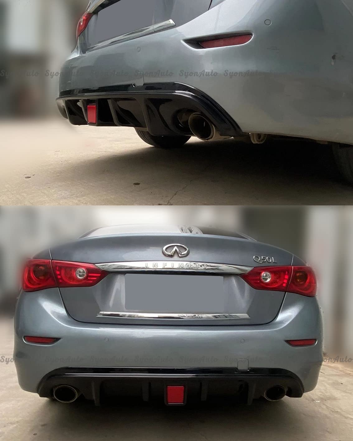2014-2017 INFINITI Q50 Gloss Black Shark Fin Rear Diffuser with LED Brake Light - High Performance Car Styling for Enhanced Aerodynamics & Night Visibility