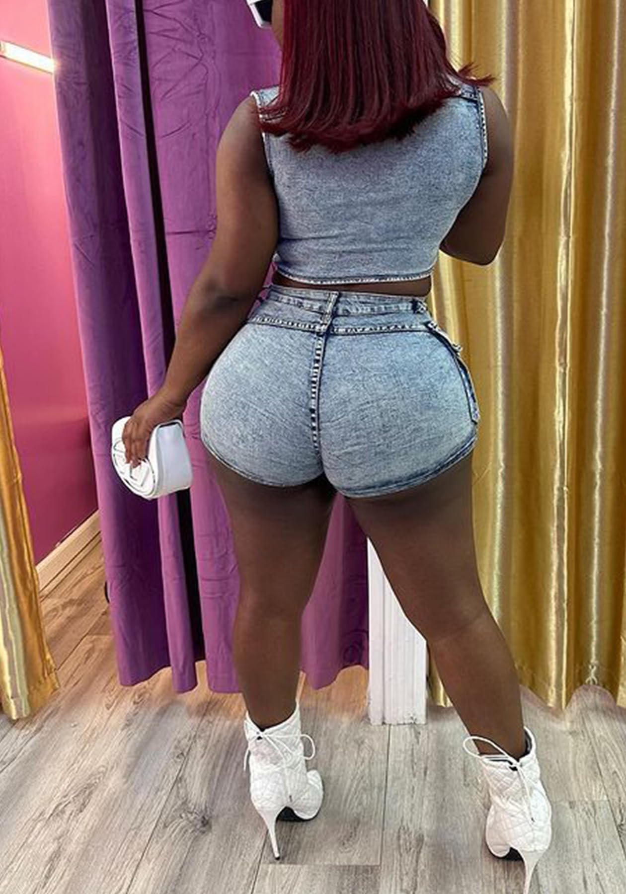 LAJIOJIO Women's 2-Piece Cargo Denim Set - Sexy Stretchy Vest & High Waisted Jean Shorts Outfit with Pockets | Casual Summer Outfit, Streetwear Fashion, Beach Party