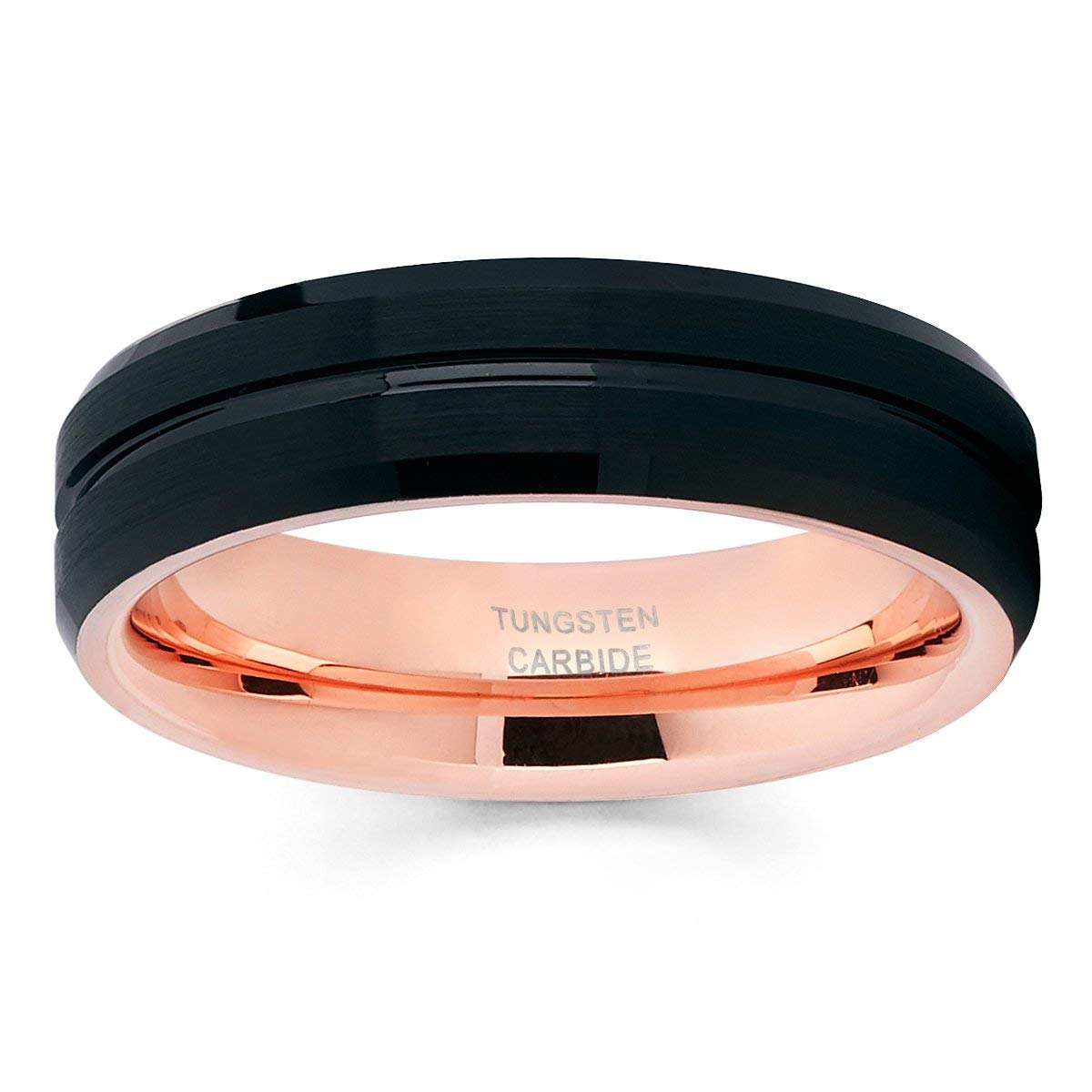 Rose Gold & Black Tungsten Wedding Ring for Men & Women - 6mm Comfort Fit Band - Anniversary, Engagement, and Everyday Wear Jewelry