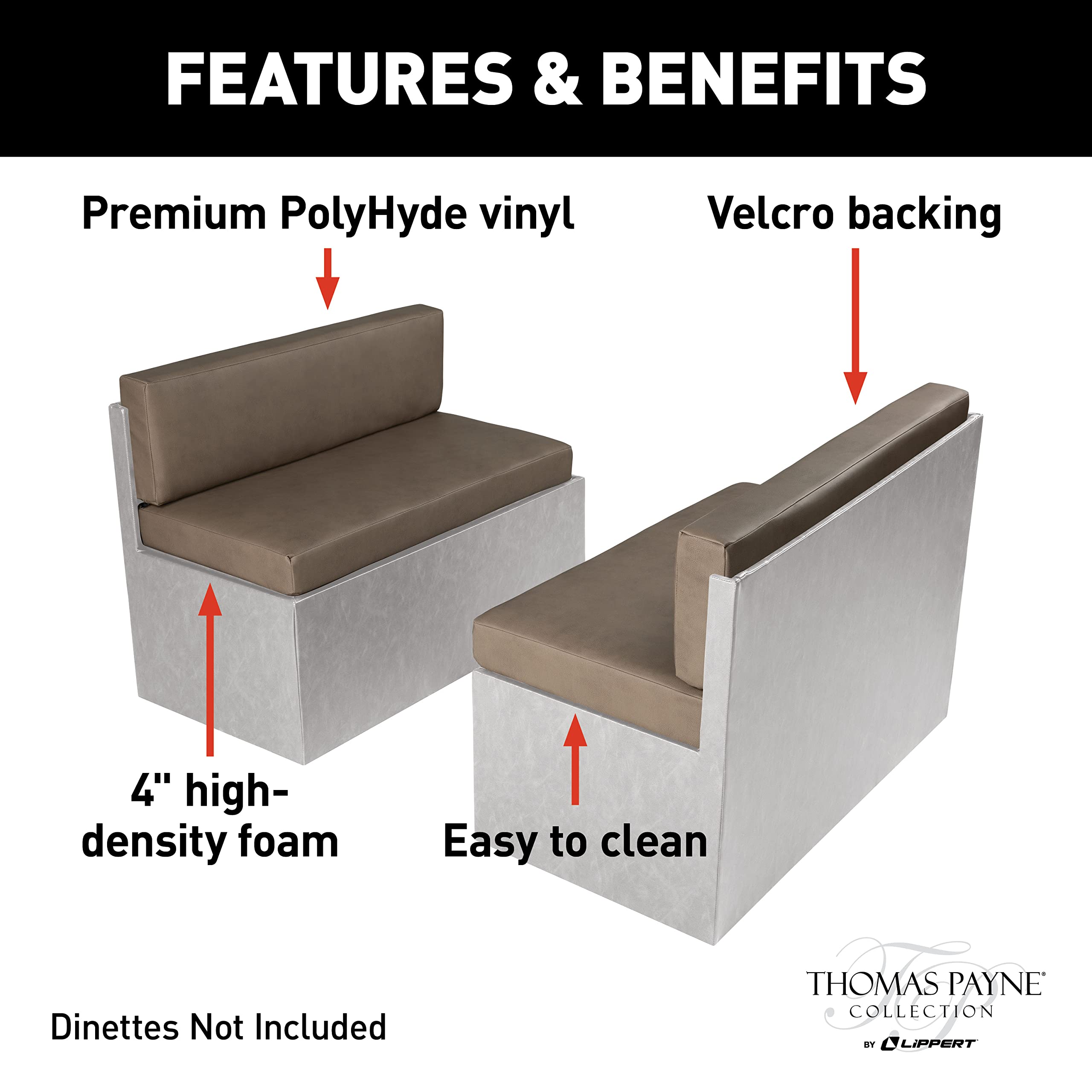 THOMAS PAYNE RV Dinette Cushions - 42 Inch Comfortable Grummond Fabric Seating for Recreational Vehicles - Perfect for Camping, Road Trips & Outdoor Adventures