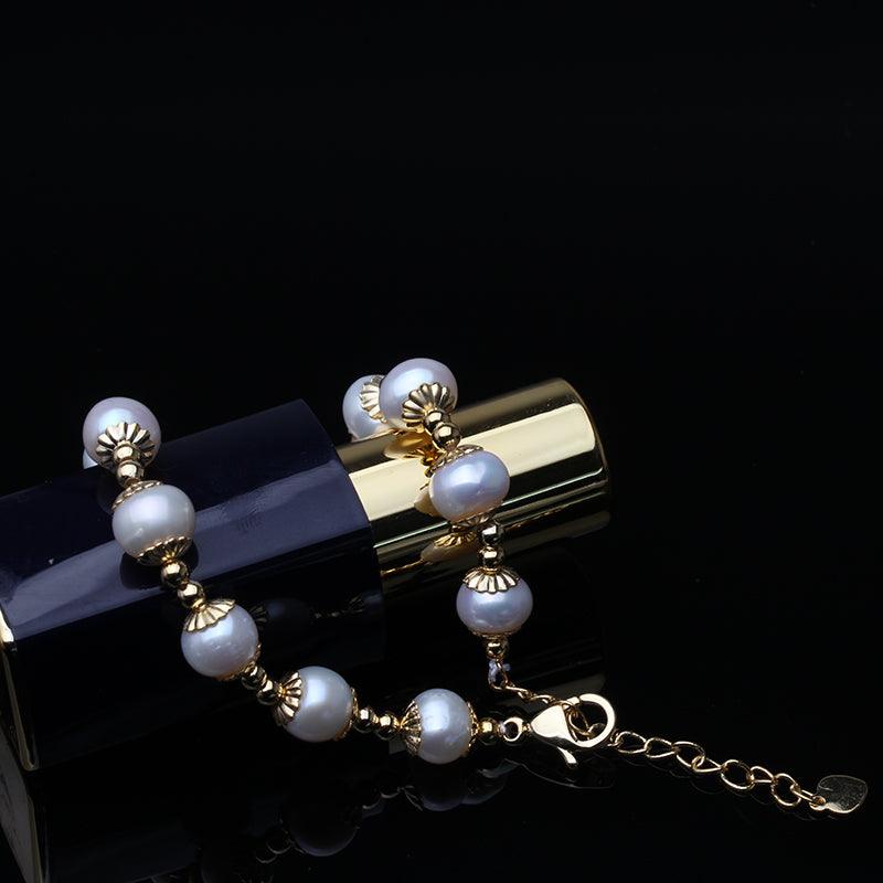 Natural Freshwater Pearl Bracelet for Women - Genuine Round Pearls Jewelry Gift for Her, Perfect for Weddings, Parties & Everyday Elegance