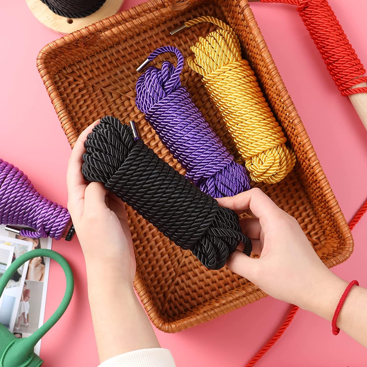 Premium BDSM Shibari Bondage Rope Kit - 32 Feet 8MM Soft Cotton Sex Rope with 3 Clips for Couples & Adults - Sensual Restraint Toy for Bedroom Play, Spicing Up Relationships & Kink Exploration