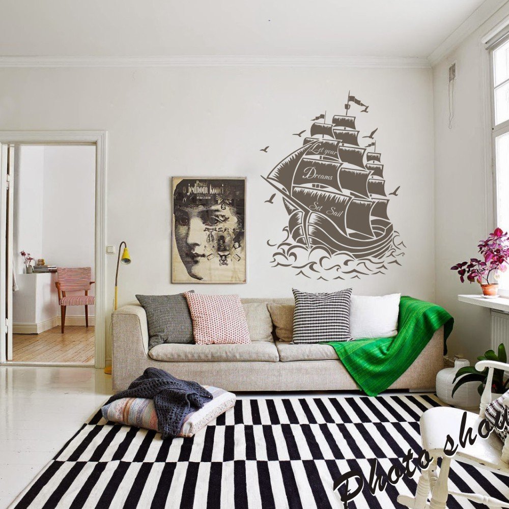 Pirate Ship Wall Decal - Nautical Vinyl Wall Sticker for Home Decor, Sailboat Wall Mural Art in Dark Brown | Perfect for Kids' Room, Nursery, or Themed Party Decorations