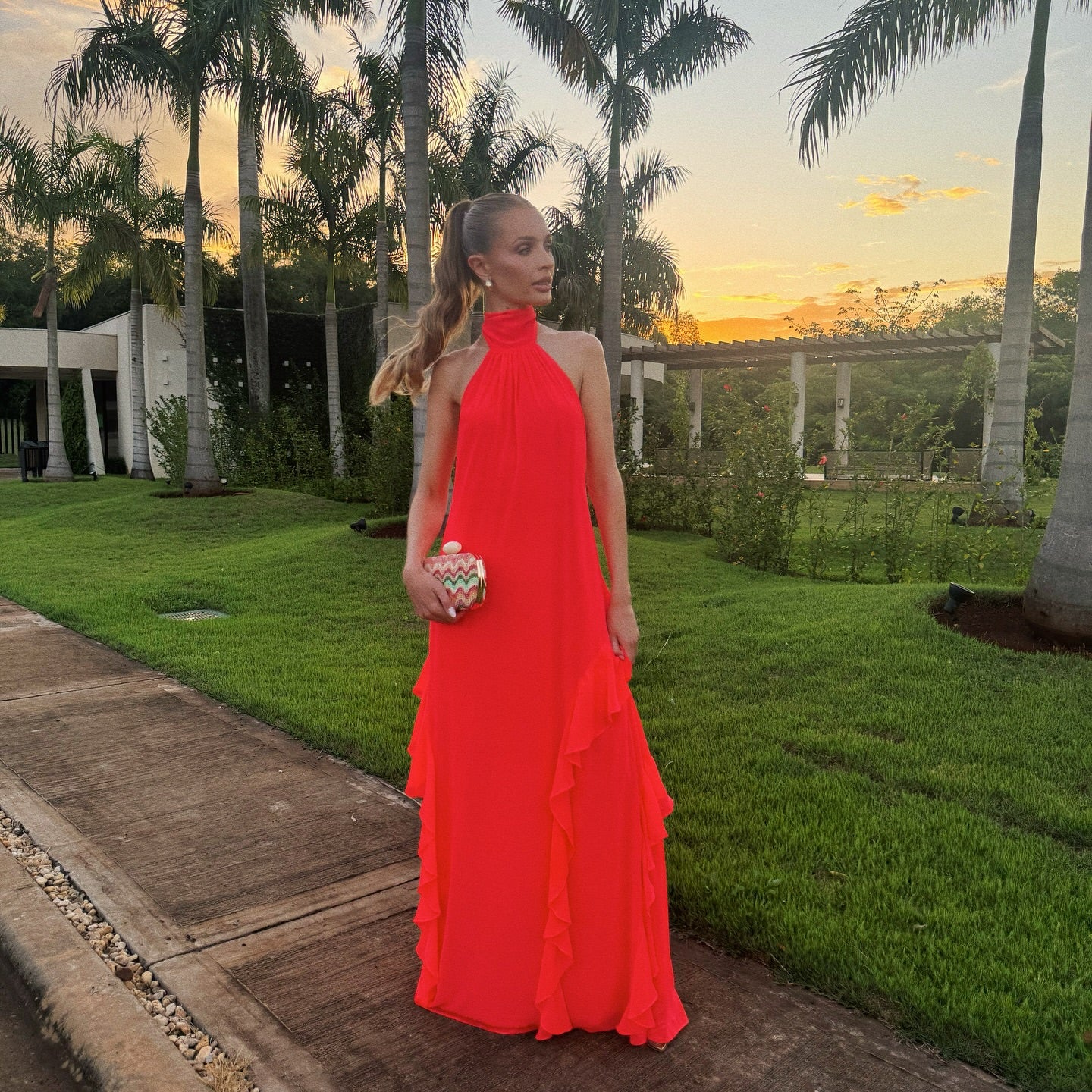 Elegant Chiffon Halter A-Line Ruffle Wedding Guest Dress J6876 - Perfect for Formal Events, Bridal Showers & Evening Parties