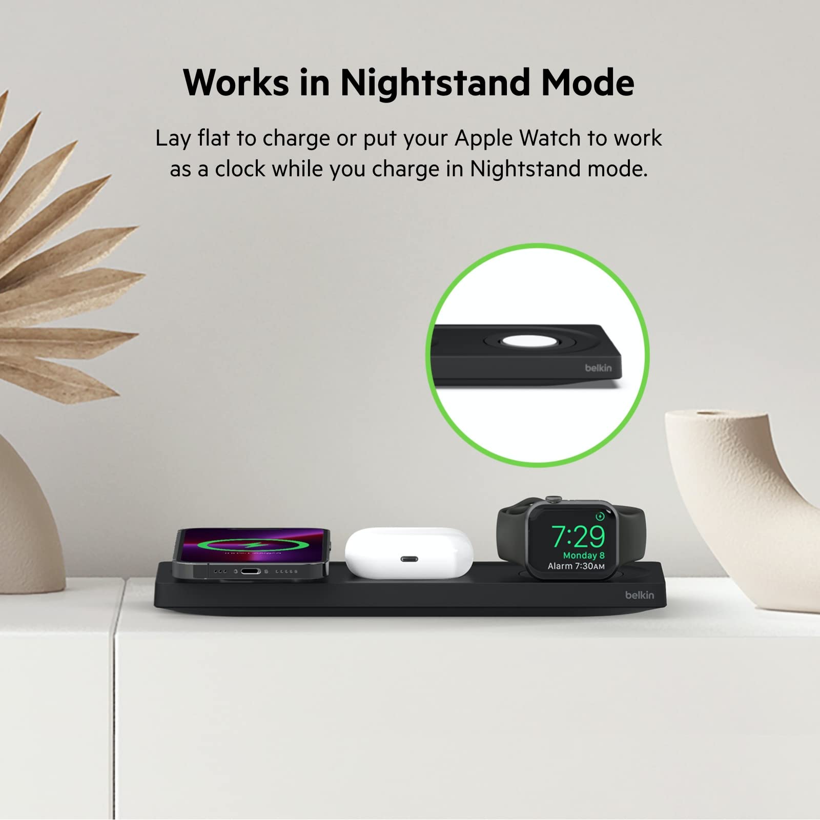 Belkin MagSafe 3-in-1 Wireless Charger for iPhone 16/15/14, Apple Watch & AirPods - Fast Charging Station for Home & Office