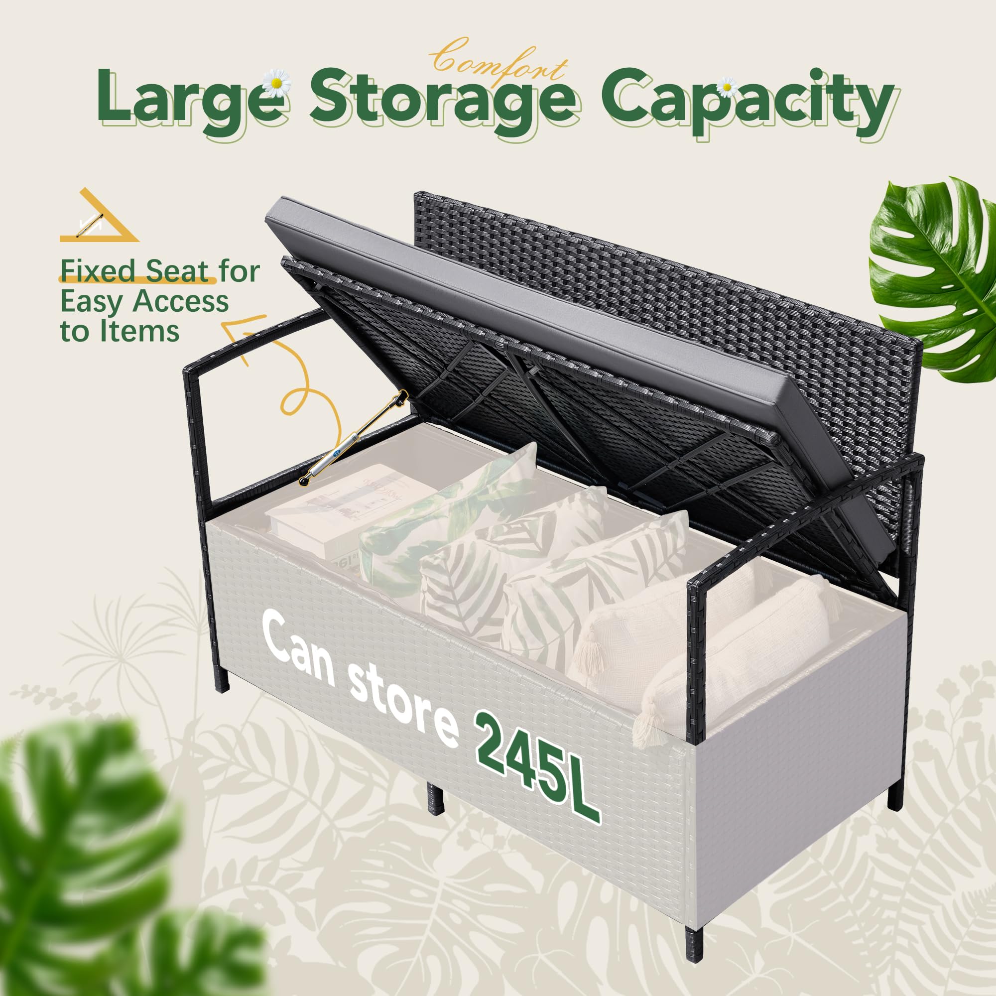 Flamaker All-Weather Wicker Patio Loveseat - Outdoor Rattan Conversation Bench with Storage & Cushions - Perfect for Backyard, Porch, Garden & Poolside Relaxation (Black)