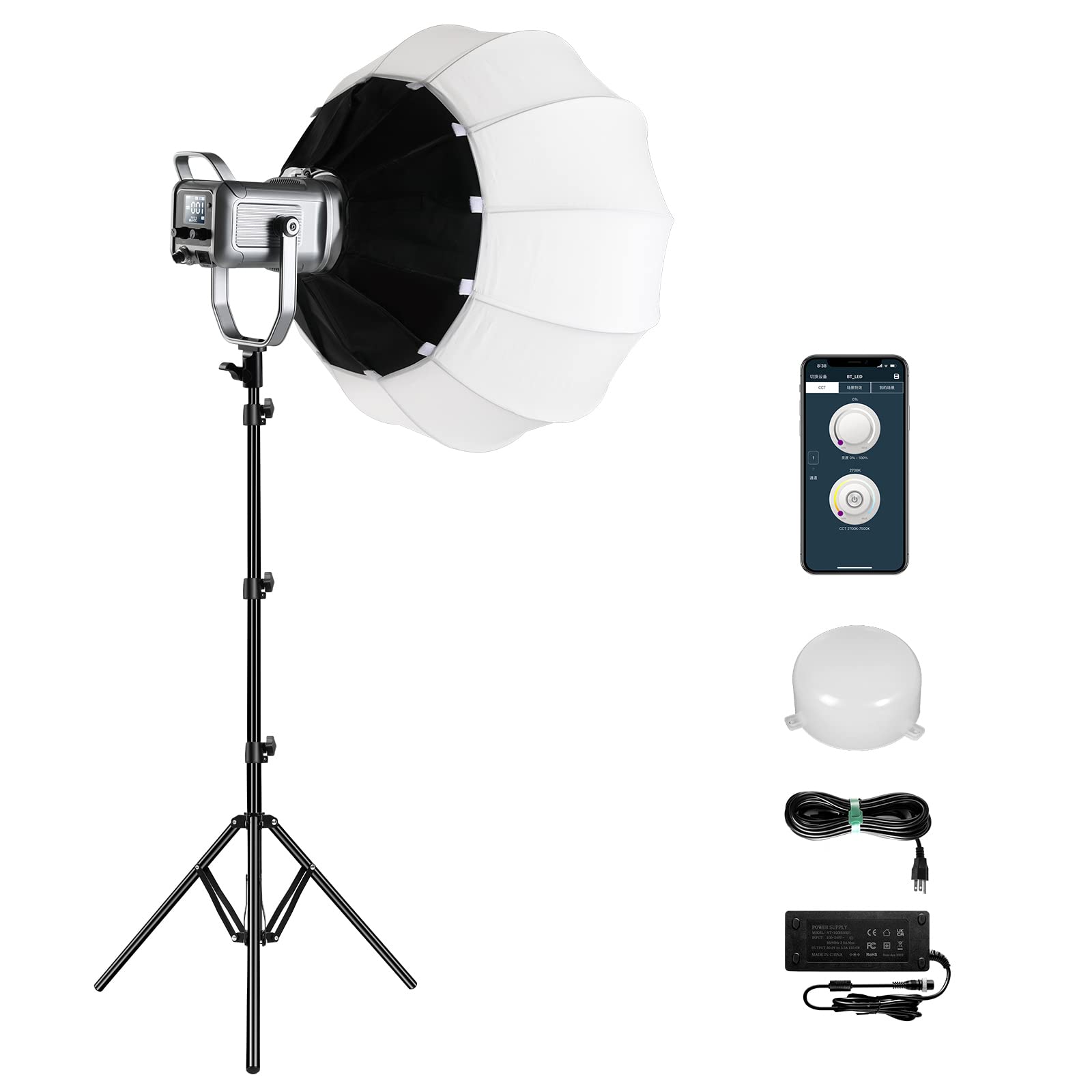 GVM 150W Bi-Color LED Video Light Kit with Bluetooth Control - 2700K-7500K Adjustable Temperature, CRI 97+ Studio Lighting for Photography, YouTube Videos & Live Streaming - Includes Lantern Softbox & Light Stand - Perfect for Home Studio, Content Creation & Product Photography