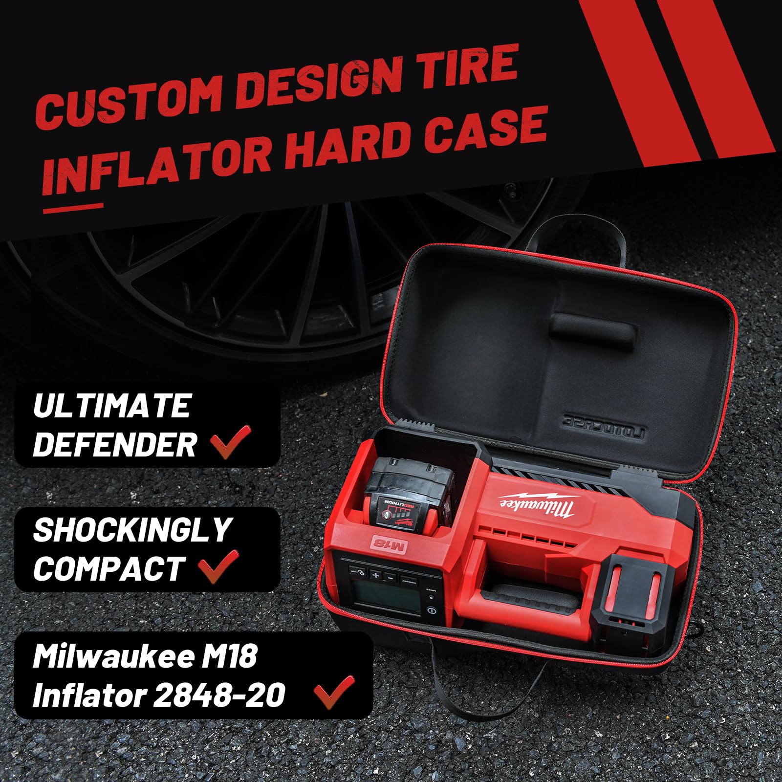 Milwaukee M18 Inflator 2848-20 Air Compressor Storage Bag - Custom-Fit Hard Carrying Case with Neck Strap for Milwaukee Tools - Perfect for Job Sites, Camping & Tire Inflation