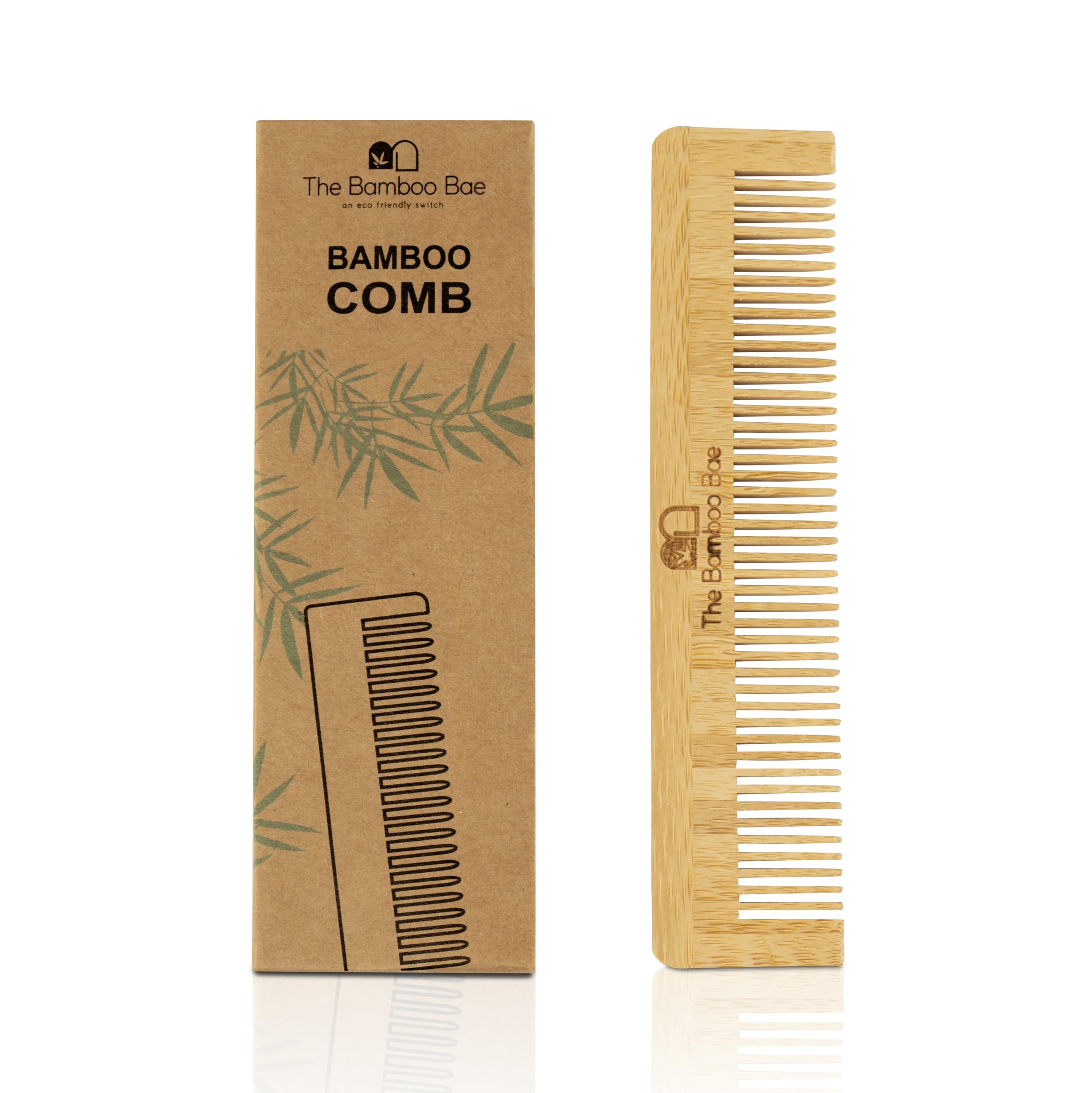 Natural Bamboo Hair Comb for Smooth Detangling - Handmade Wooden Pocket Comb for Travel, Anti-Static & Hair Growth - Perfect for Home, Office, Gym Bag & On-The-Go Styling