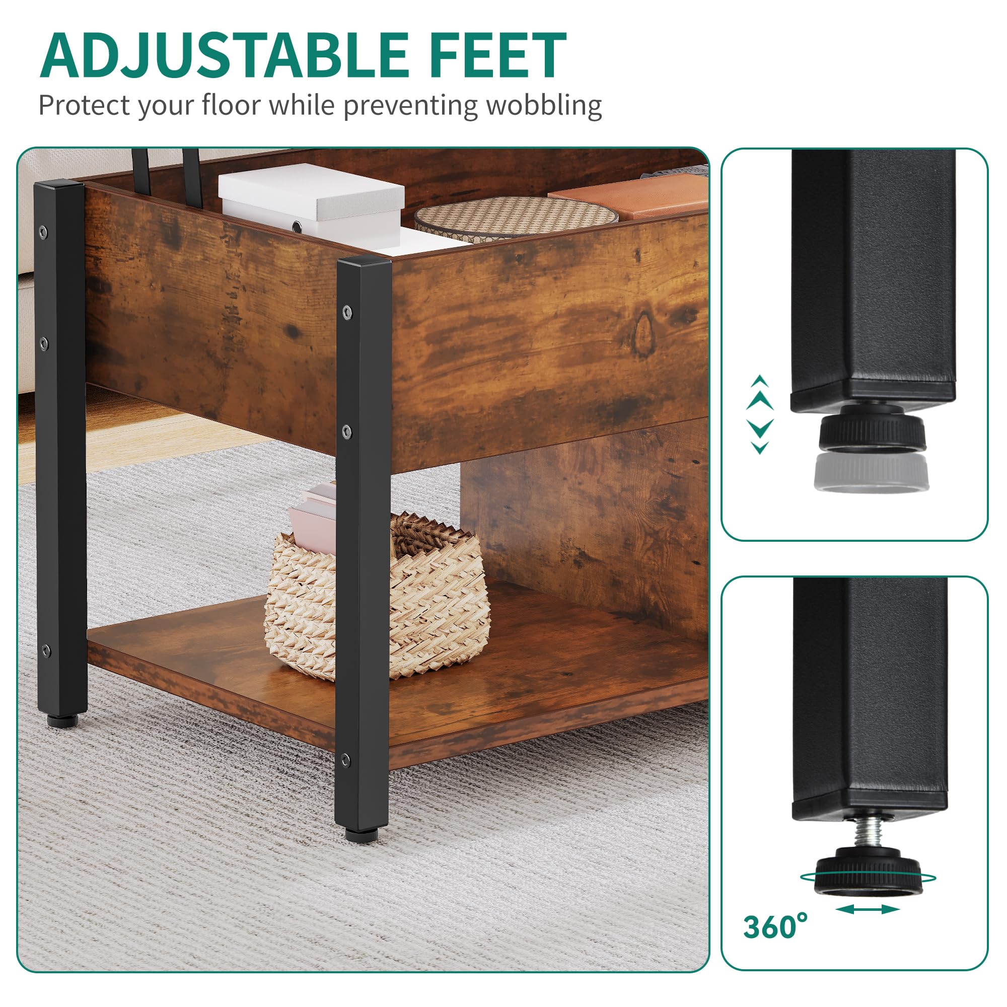YITAHOME Lift Top Coffee Table with Large Hidden Storage - Rustic Brown Wood Lift-Up Center Table for Living Room & Office - Perfect for Small Spaces, Storage Solutions, and Multi-Functional Use