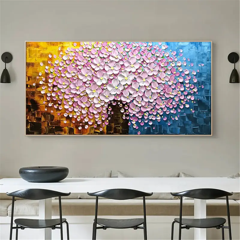 Flower and Tree Painting #FT005 - Handmade Canvas Art for Home Decor, Office Wall Art, Living Room & Bedroom Aesthetic