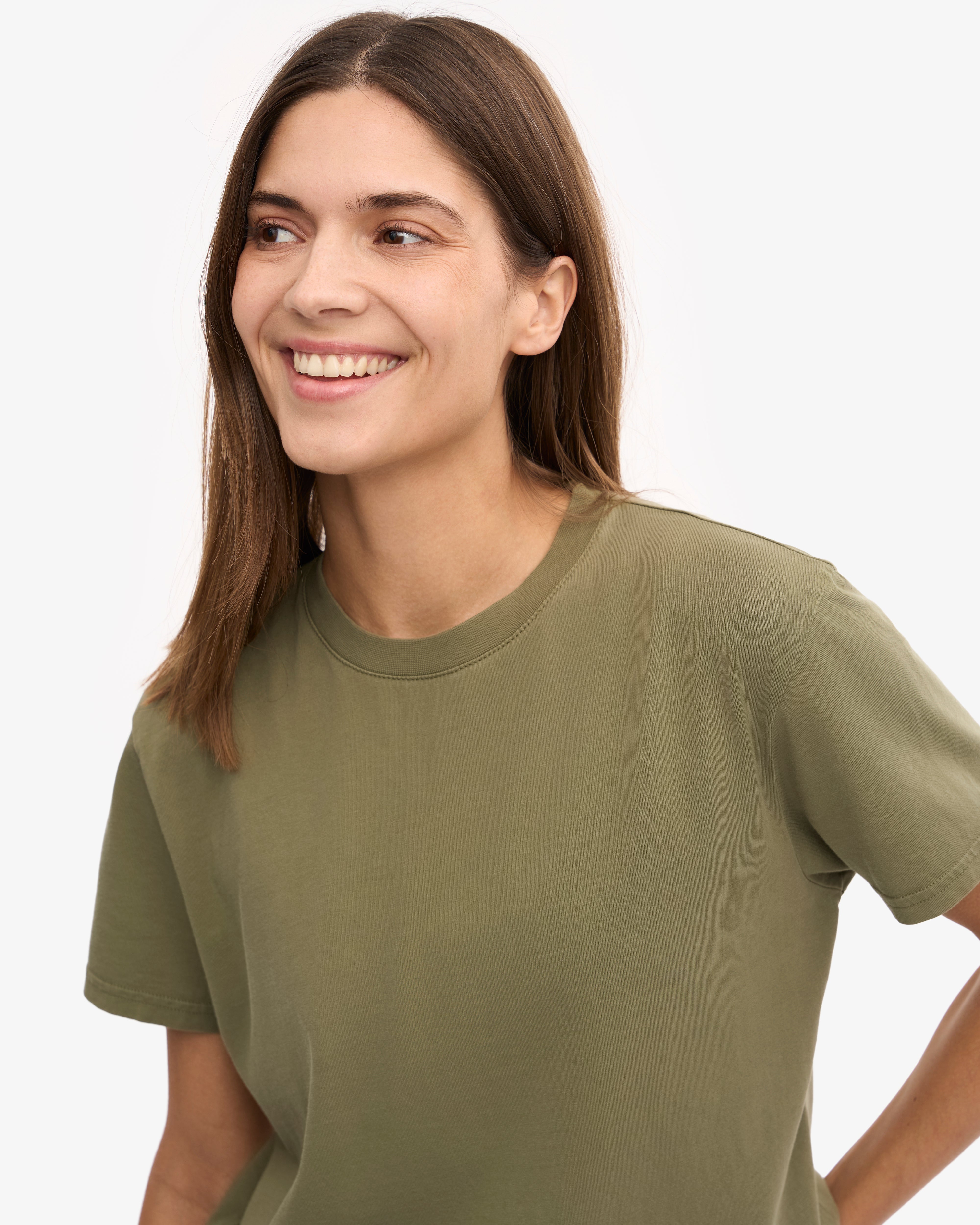 Organic Boxy Crop Tee in Dusty Olive - Women's Casual Short Sleeve T-Shirt for Streetwear & Summer Outfits