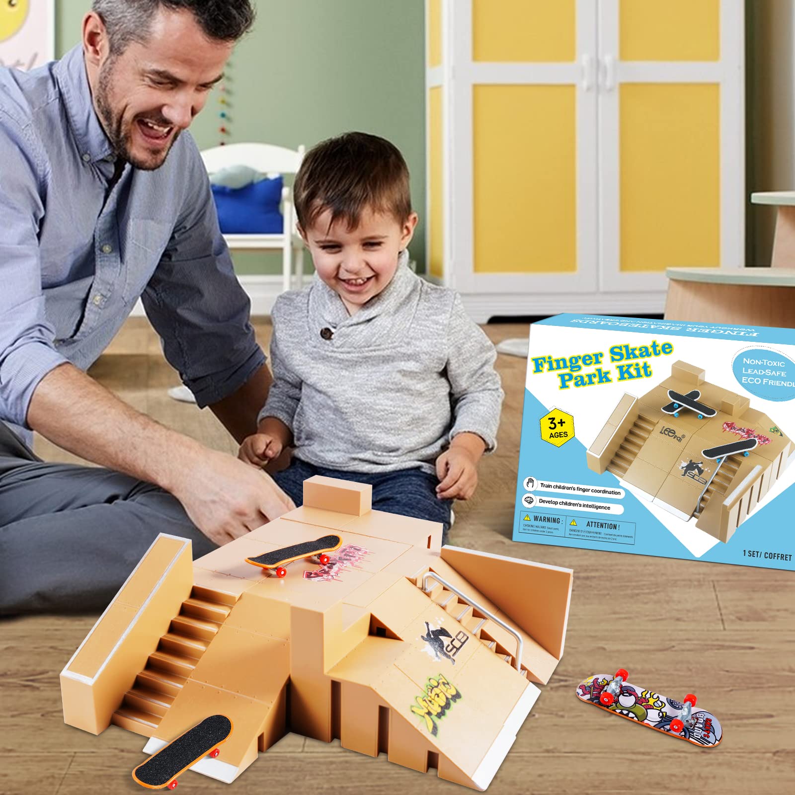 Fingerboard Skate Park Kit - 3 Mini Finger Skateboards & 8 Ramp Set for Kids Ages 5+ | Perfect Gift for Boys & Girls | Portable Fingerboard Training Set for Indoor & Outdoor Play