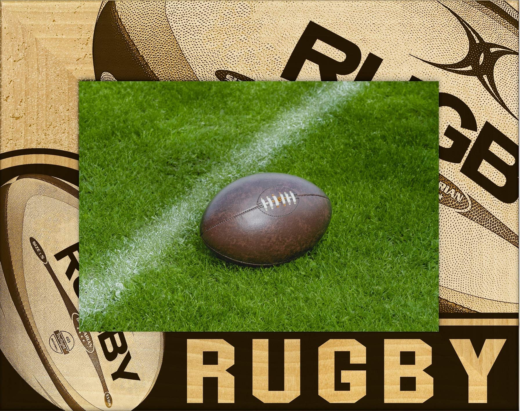 Personalized Rugby Laser Engraved Wood Picture Frame 5x7 Inches - Custom Sports Gift for Players & Fans, Perfect for Home Decor, Office Display, and Team Memorabilia
