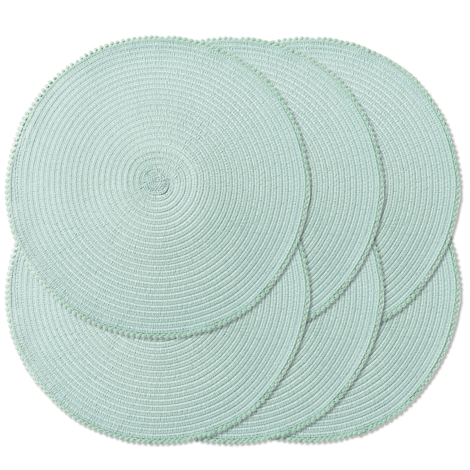 Round Braided Placemats Set of 6 - 15 Inch Natural Woven Heat Resistant Table Mats for Dining, Kitchen, Parties (Mint Green) - Perfect for Everyday Meals, Dinner Parties & Home Decor