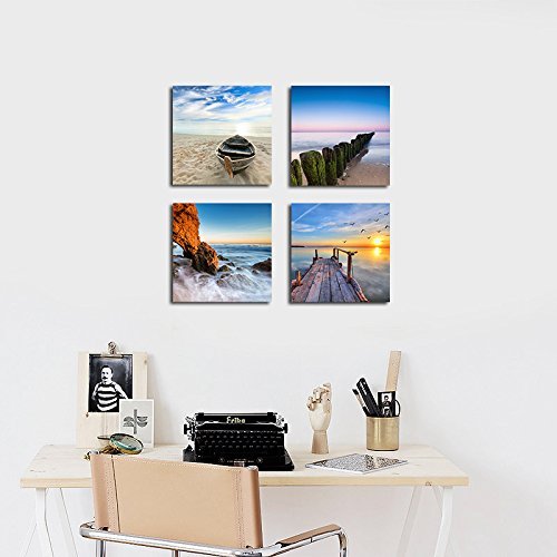 Wieco Art Beach Canvas Wall Decor - Ocean Seascape Painting for Bathroom, Bedroom & Coastal Home Decor - Perfect for Nautical Themed Spaces & Relaxing Coastal Vibes