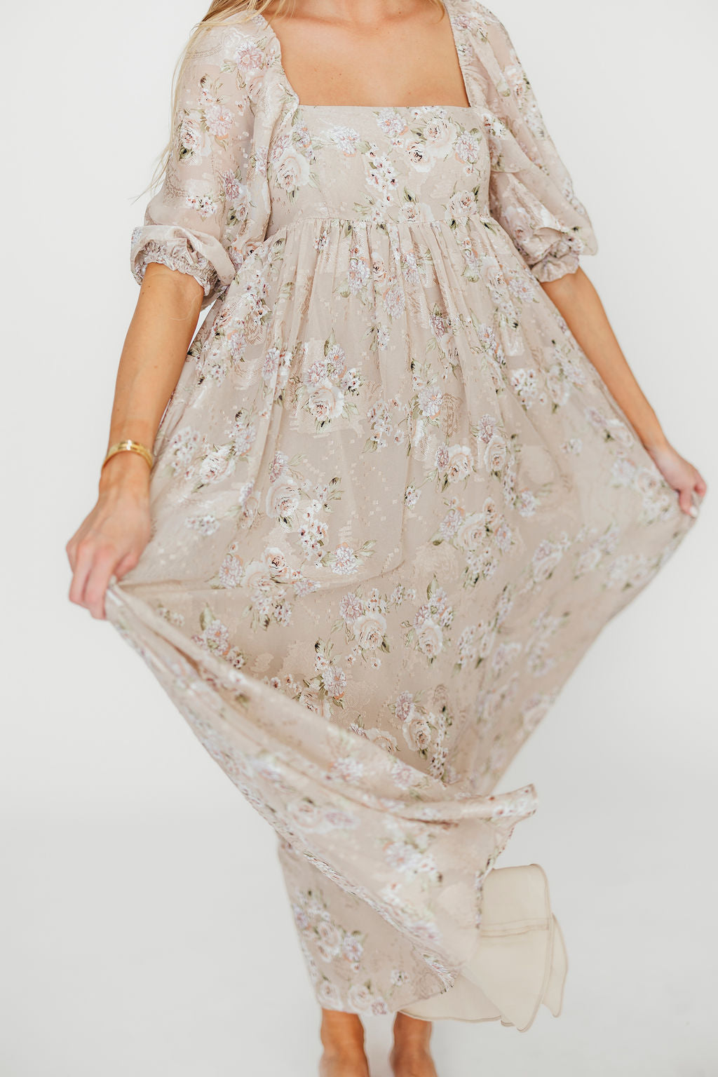 Elegant Mona Maxi Dress in Beige & Brown Floral Print - Women's Boho Summer Dress for Beach, Vacation & Casual Wear | Restocking August