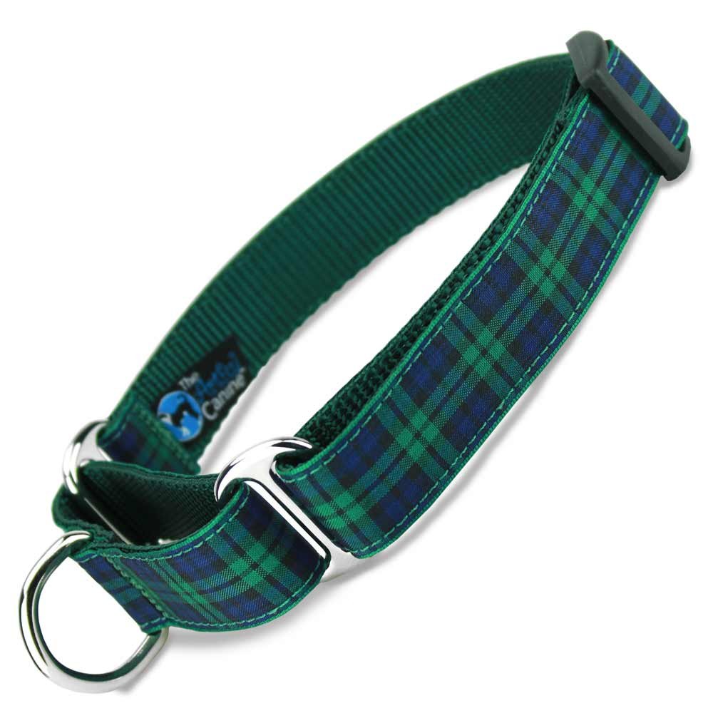 Martingale Dog Collar - Blackwatch Plaid, Navy & Green Scottish Tartan Limited Slip Collar for Training & Safety | Escape-Proof Design for Medium & Large Dogs | Perfect for Walks, Hiking & Outdoor Adventures
