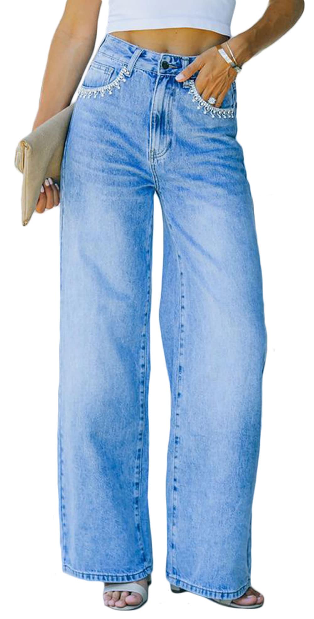 CHARTOU Women's High Waisted Wide Leg Denim Jeans - Casual Lounge Pants with Stretch Comfort for Everyday Wear | Perfect for Work, Weekend & Travel Outfits
