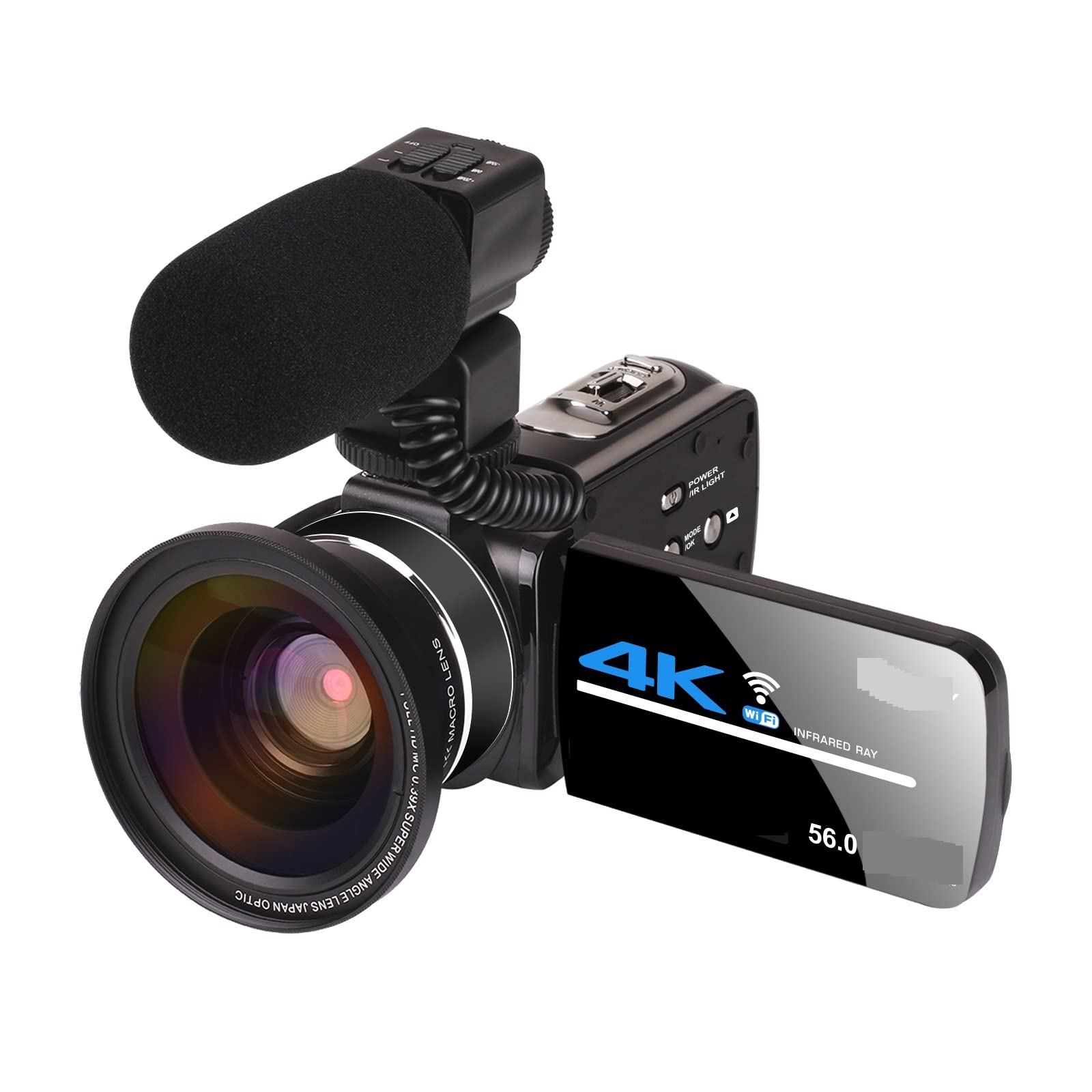 AUBEST 4K Video Camera Camcorder with Wide Angle Lens, Night Vision & 56MP UHD - Perfect for Vlogging, Live Streaming & Photography (Includes 16GB SD Card & Mic) - Ideal for Travel, YouTube Content Creation & Outdoor Adventures