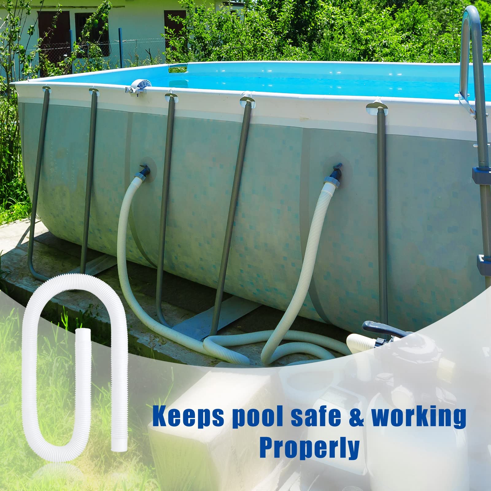 1.5 Inch Above Ground Pool Hose - 59 Inch Replacement Pump Hose with 16 Hose Clamps | Durable Swimming Pool Accessory for Water Circulation & Maintenance