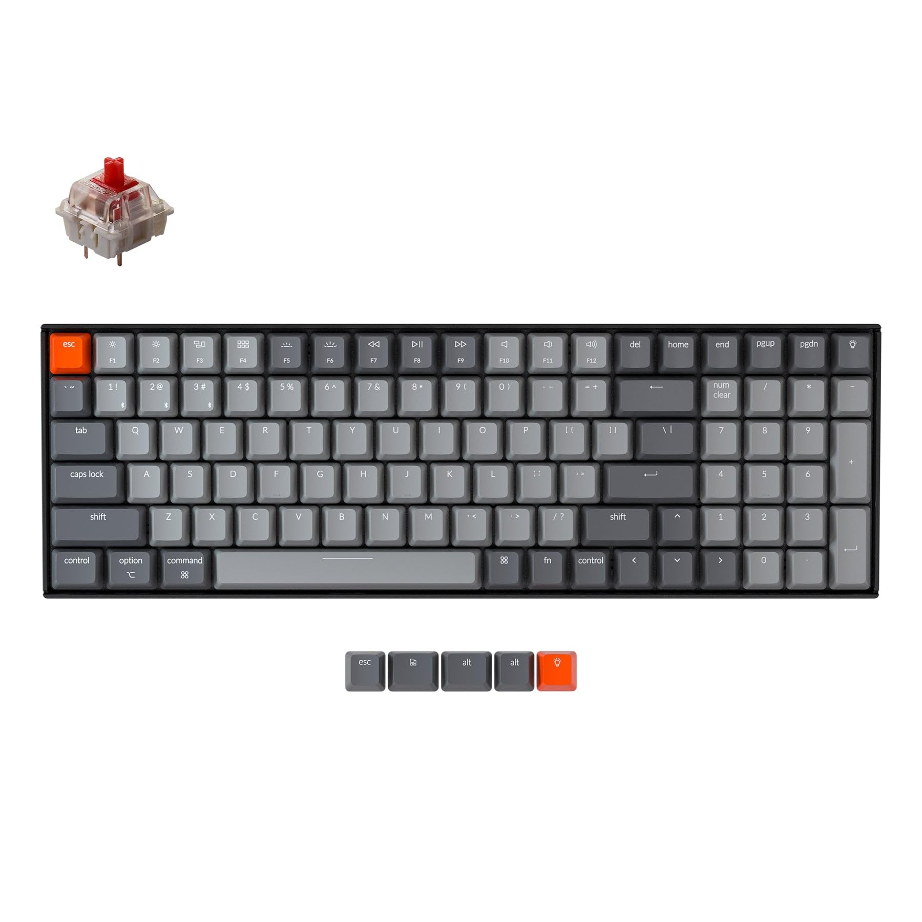 Keychron K4 Version 2 Wireless Mechanical Gaming Keyboard - 100-Key Bluetooth/USB-C Wired Keyboard with White LED Backlight, Gateron G Pro Red Switches, 96% Compact Layout for Mac & Windows PC (Plastic Frame) - Perfect for Office Work, Gaming & Programming