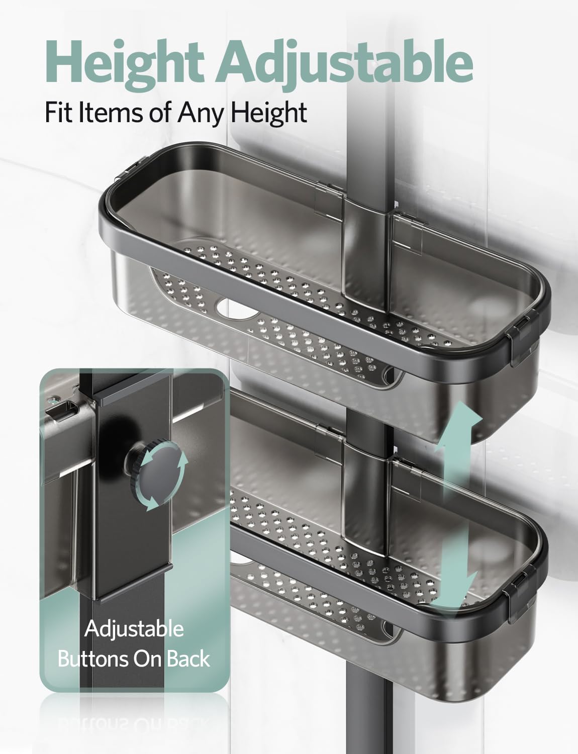 LAMU Adjustable Shower Caddy Organizer - 3-Tier Rustproof Aluminum Alloy + ABS Hanging Storage with Hooks, Razor Holder & Soap Dish (Black) - Perfect for Bathroom Organization & Small Space Storage