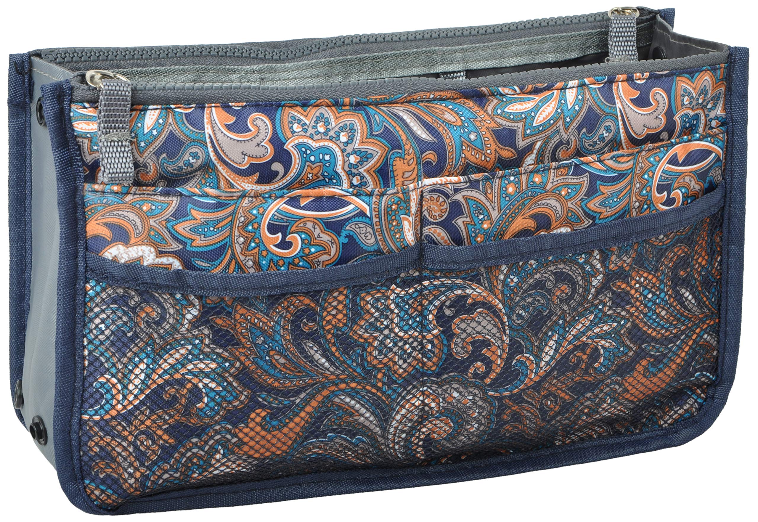Vercord Handbag Organizer Insert - 13 Pockets Nylon Purse Organizer for Women, Tote, Pocketbook & Nurse Bags - Splash Wave Design (Small Size) - Perfect for Travel, Work & Daily Organization